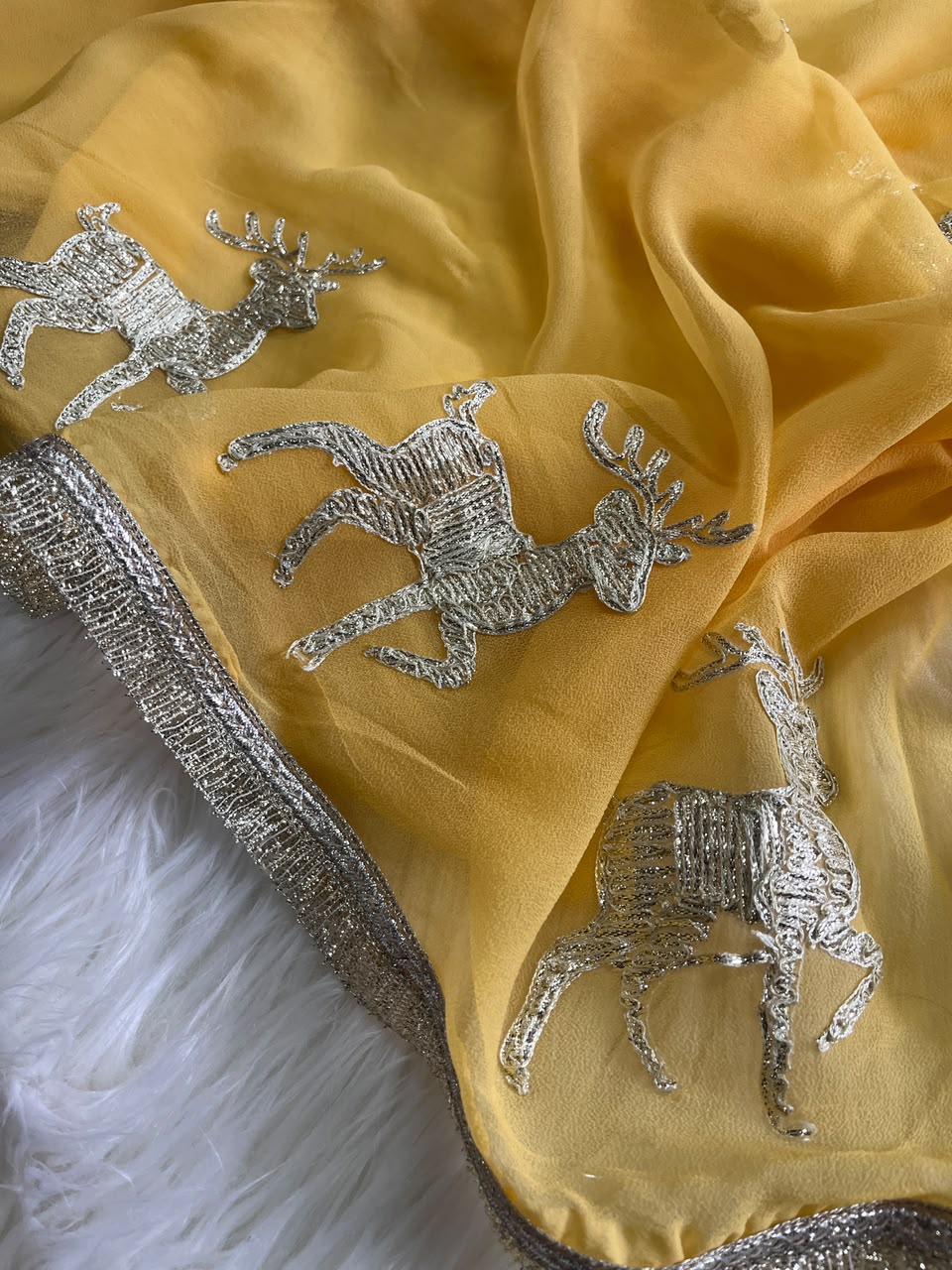 Incredible Wedding Wear Chiffon Silk Embroidery Tussels Work Designer Saree With Blouse Piece