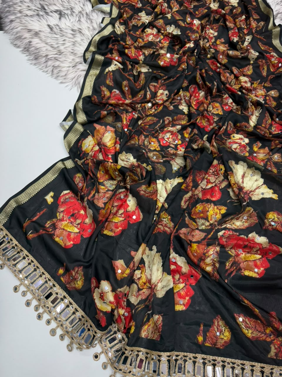 Charismatic Festive Wear Pure Soft Silk Jacquard Border Rich Pallu n Mirror Work Designer Saree