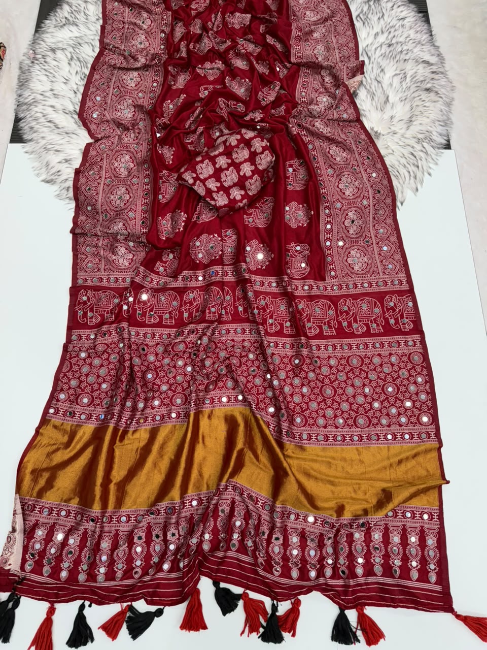 Luxurious Festive Wear Silk Mirror Work Rich Pallu Designer Saree With Blouse Piece