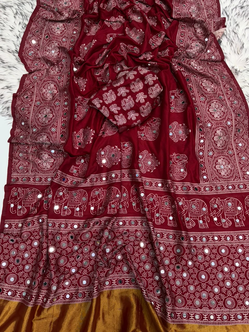 Luxurious Festive Wear Silk Mirror Work Rich Pallu Designer Saree With Blouse Piece