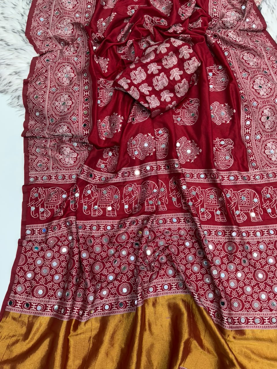 Luxurious Festive Wear Silk Mirror Work Rich Pallu Designer Saree With Blouse Piece