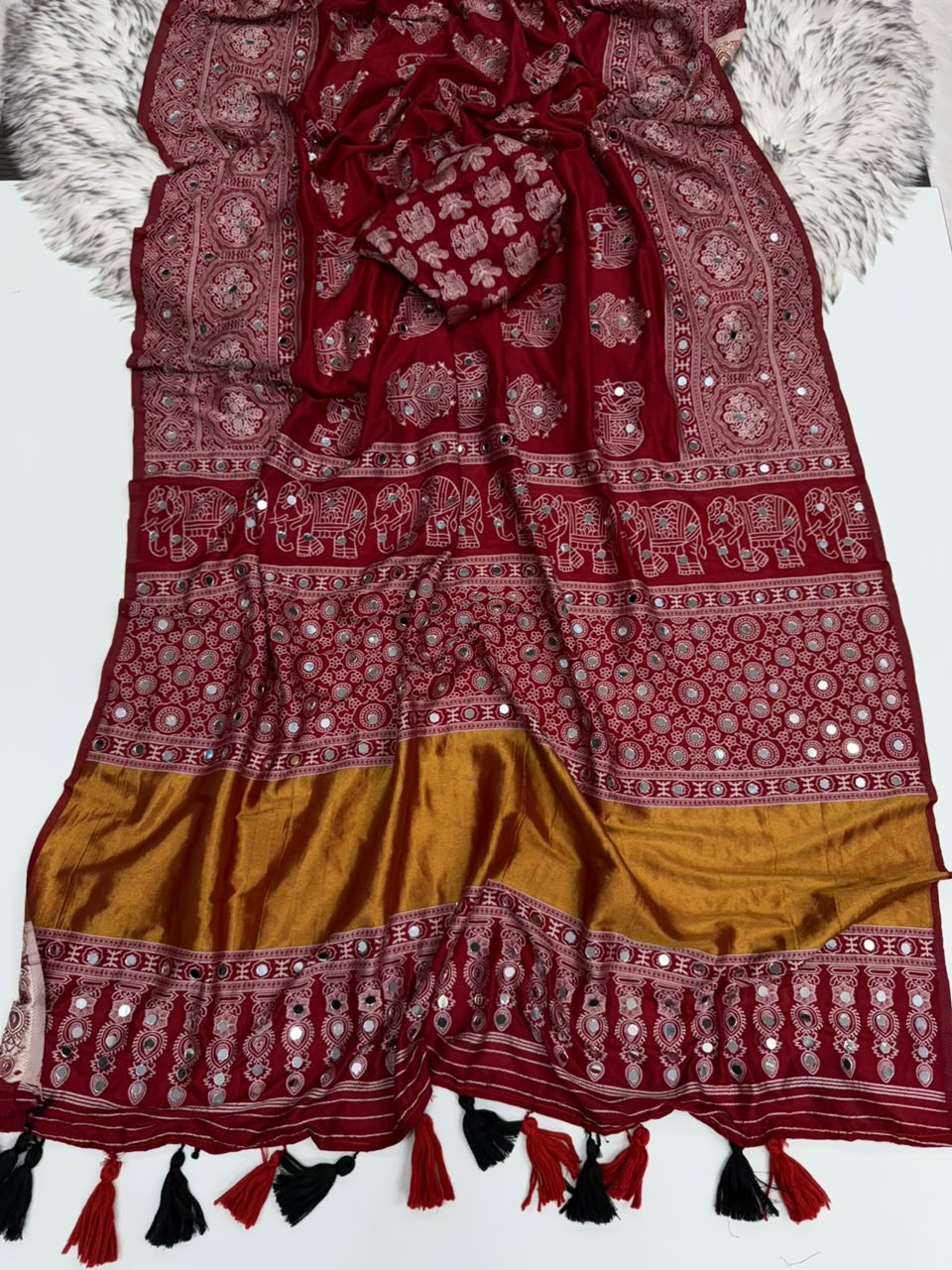 Luxurious Festive Wear Silk Mirror Work Rich Pallu Designer Saree With Blouse Piece