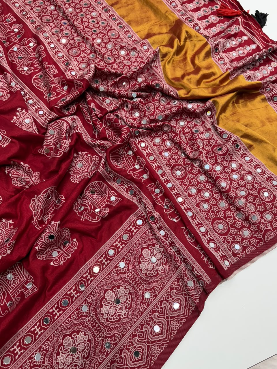 Luxurious Festive Wear Silk Mirror Work Rich Pallu Designer Saree With Blouse Piece