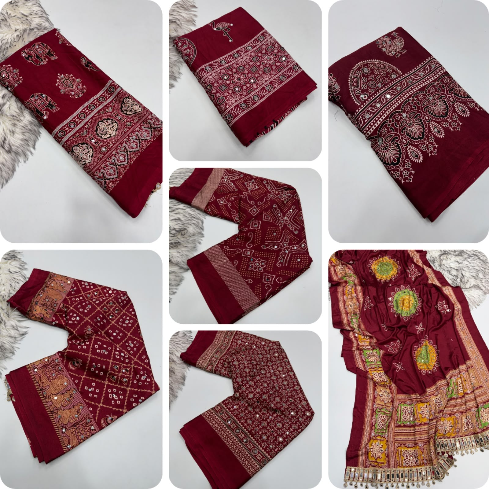 Incomparable Festive Wear Satin Silk Ajrak Printed Rich Pallu n Mirror Work  Fancy Saree