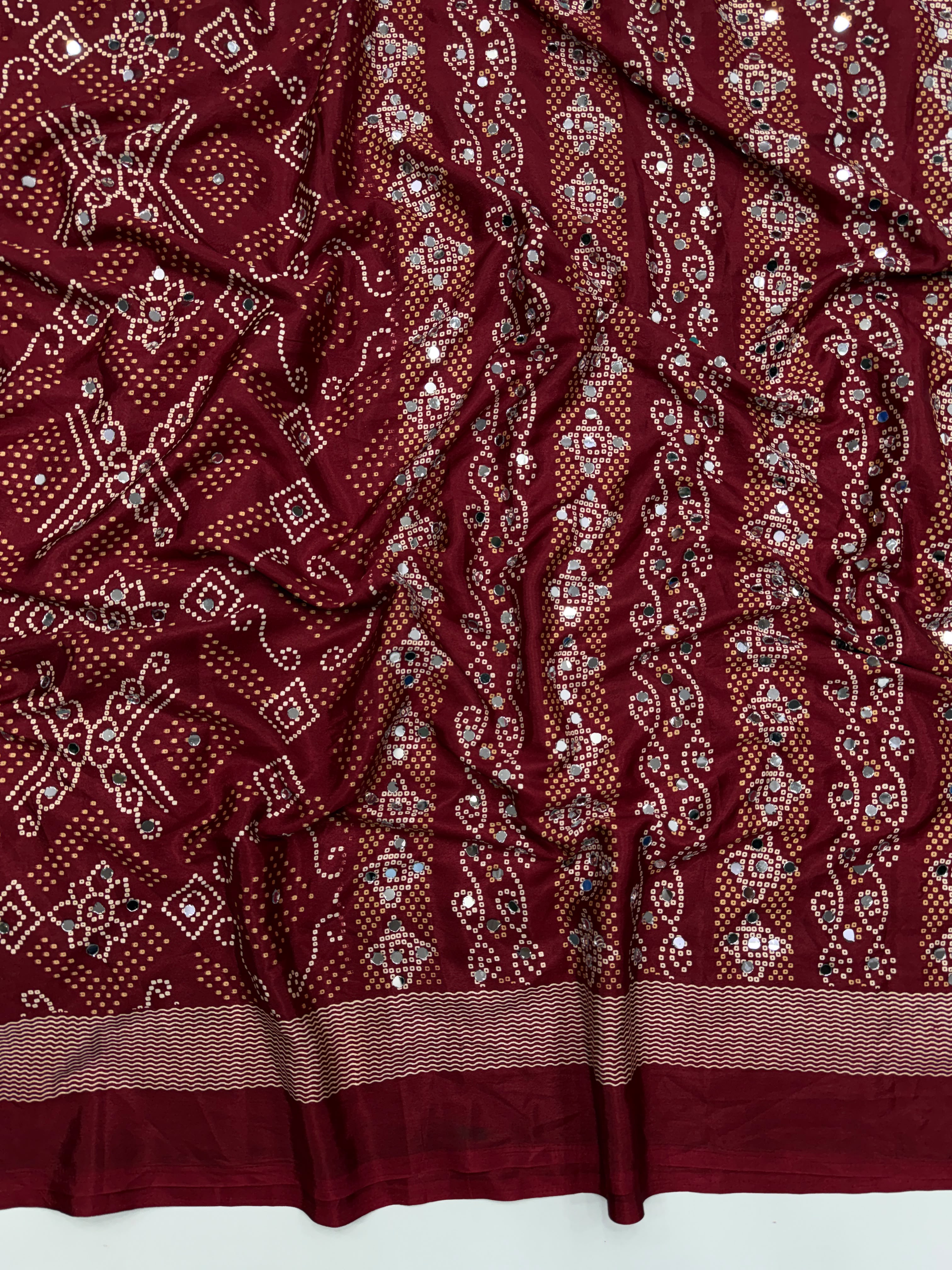Incomparable Festive Wear Satin Silk Ajrak Printed Rich Pallu n Mirror Work  Fancy Saree