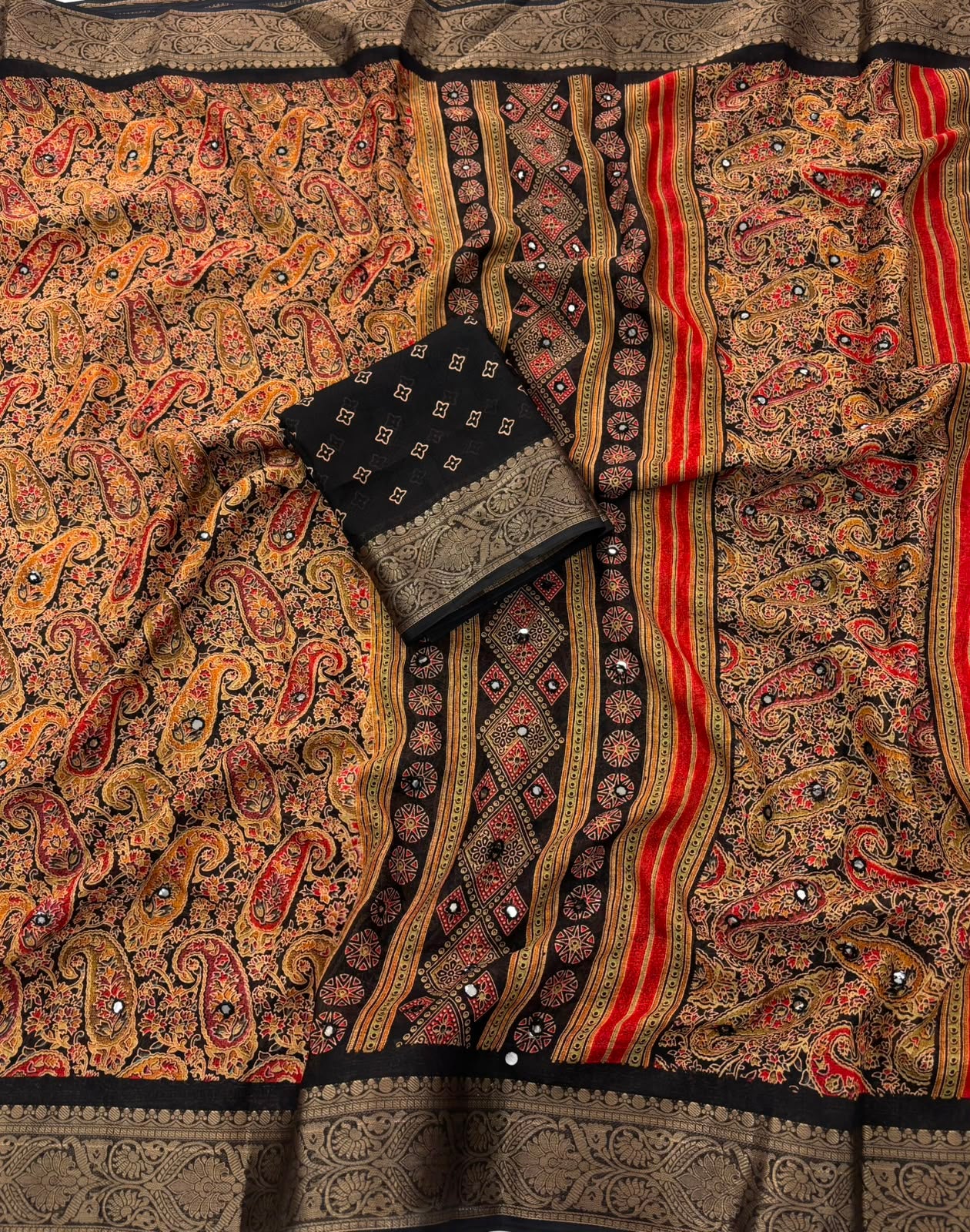 Incredible Function Wear Soft Silk Jacquard Weaving Border n Mirror Work Designer Saree With Blouse Piece