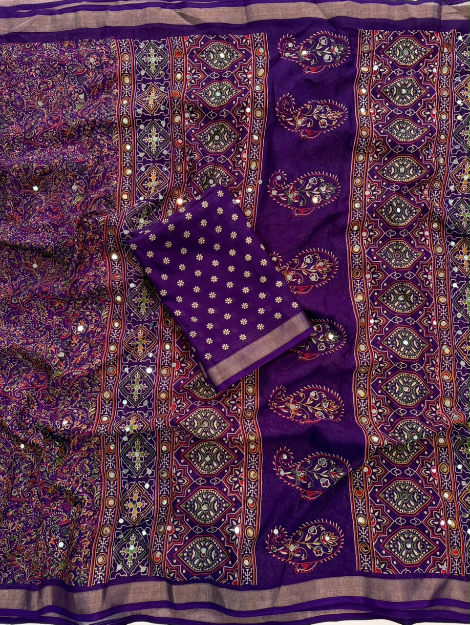 Marvellous Party Wear Soft Silk Jacquard Weaving Border n Mirror Work Designer Saree With Blouse Piece