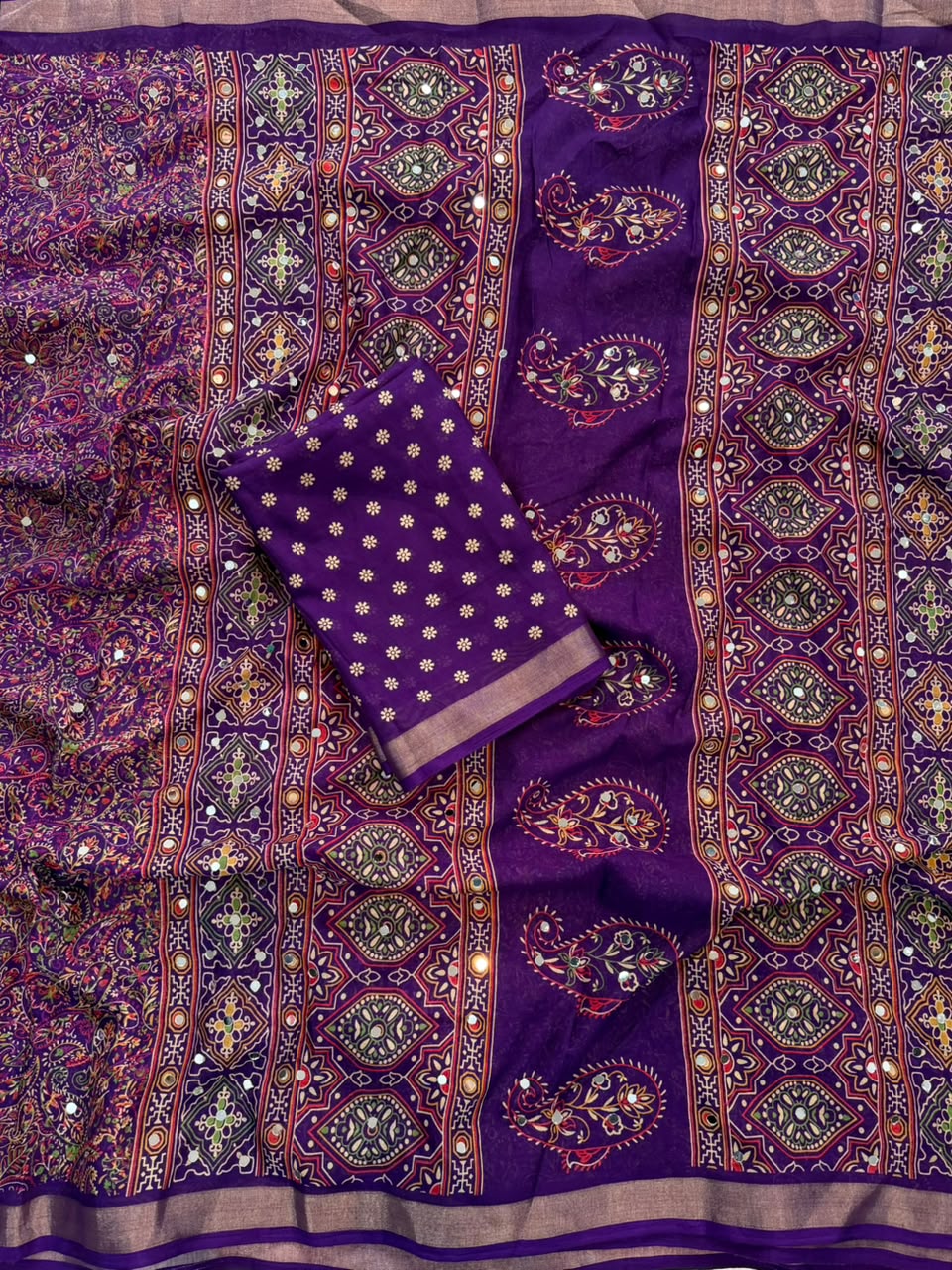 Marvellous Party Wear Soft Silk Jacquard Weaving Border n Mirror Work Designer Saree With Blouse Piece