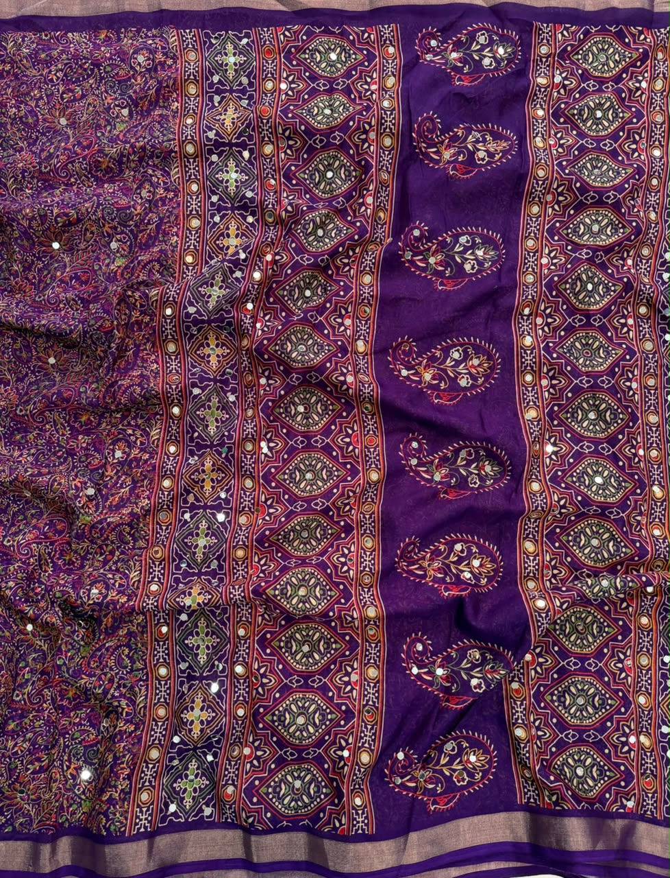 Marvellous Party Wear Soft Silk Jacquard Weaving Border n Mirror Work Designer Saree With Blouse Piece