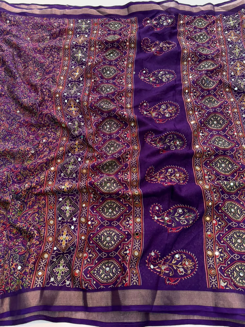 Marvellous Party Wear Soft Silk Jacquard Weaving Border n Mirror Work Designer Saree With Blouse Piece