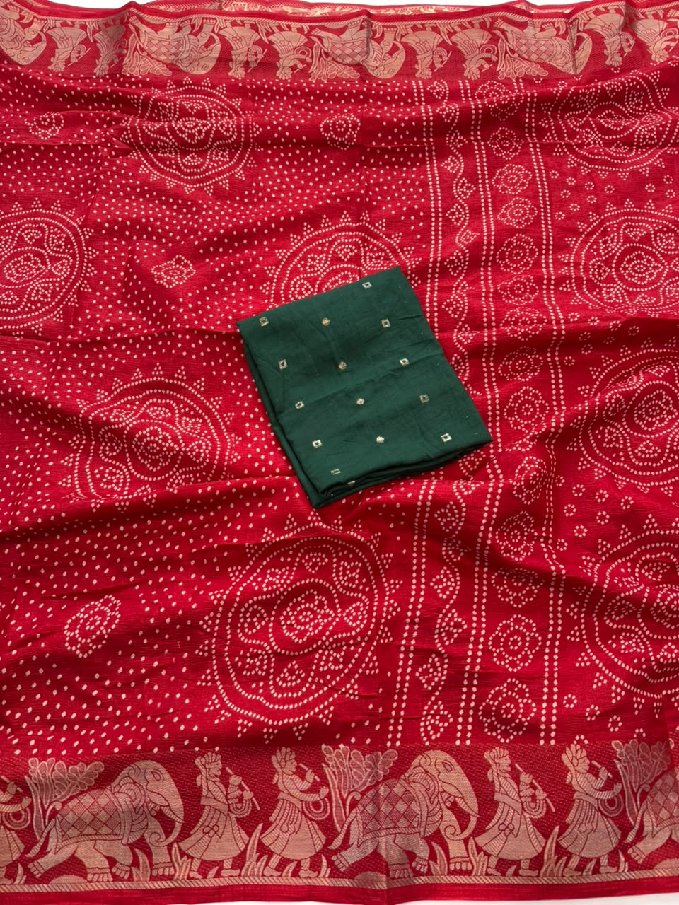 Evocative Festive Wear Dola Silk Bandhani Print Zari Border Fancy Saree With Contrast Blouse Piece