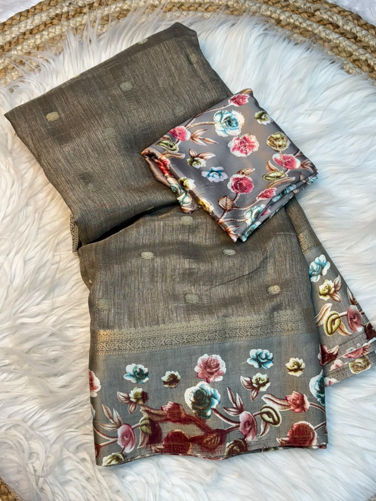Alverina Party Wear Soft Silk Zari Weaving Border Floral Print Designer Saree With Blissful Blouse Piece