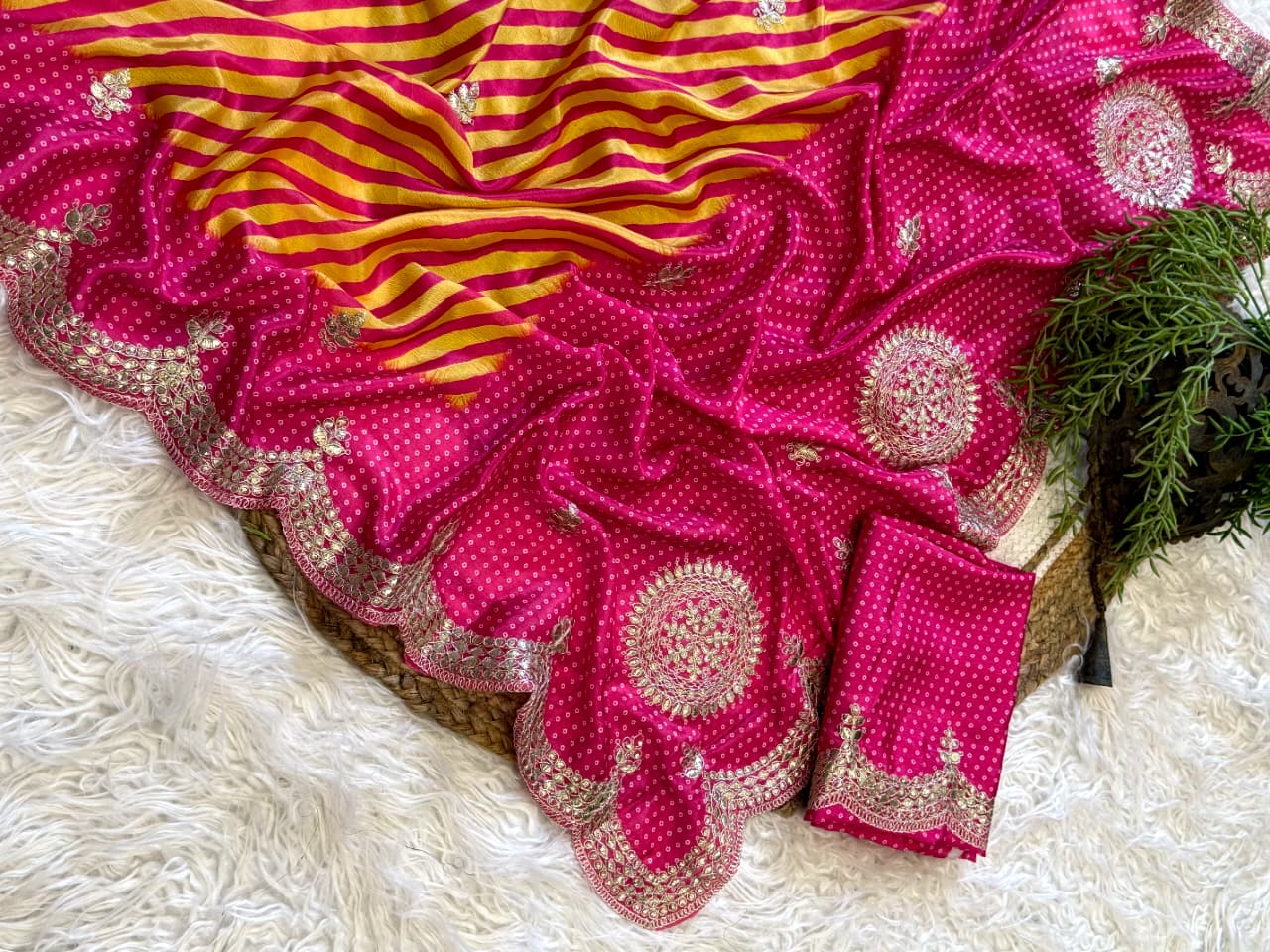 Stunning Wedding Wear Silk Embroidery Work Designer Saree With Blouse Piece.