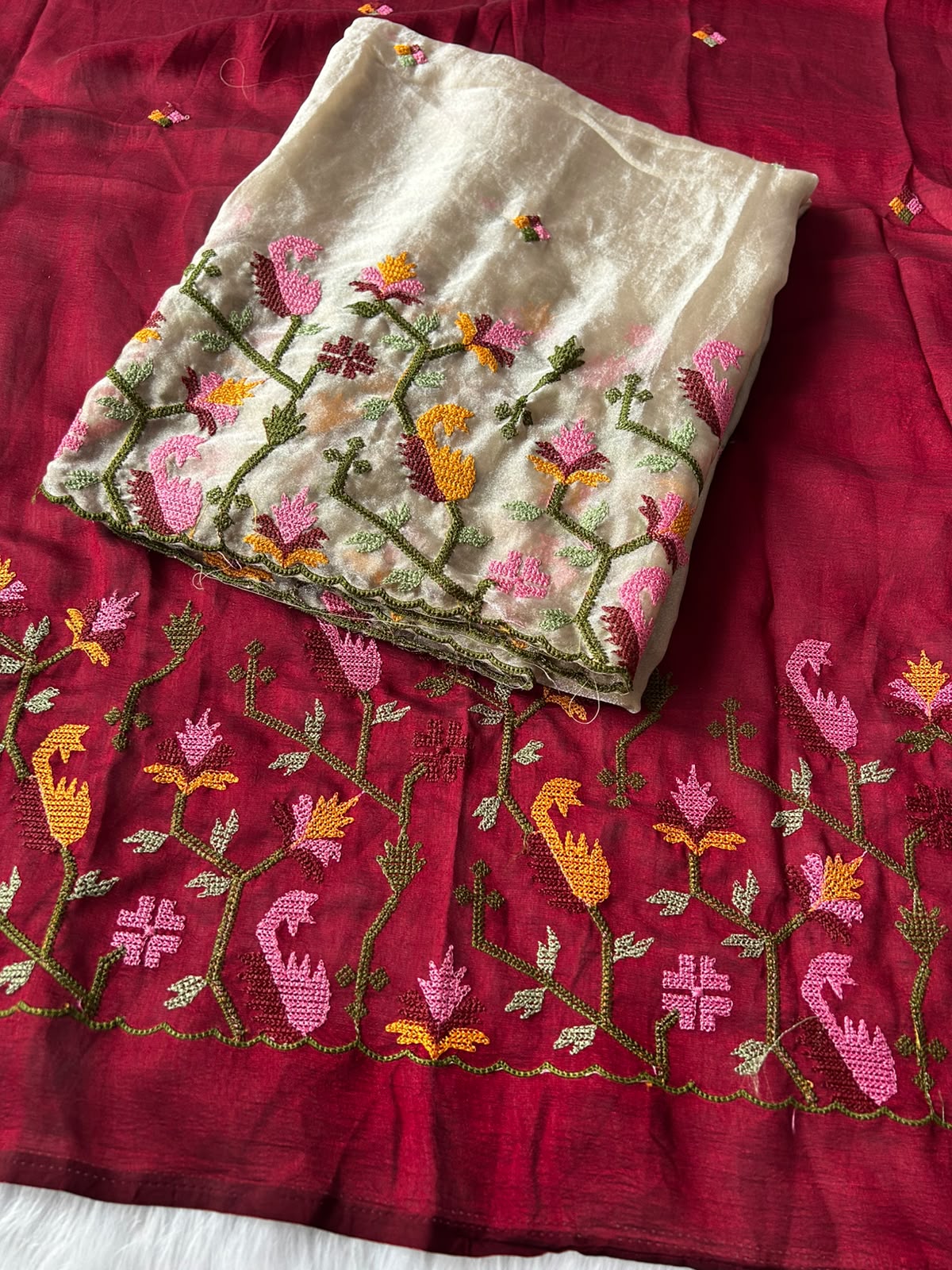 Contemporary Party Wear Soft Georgette Embroidery n Thread Work Fancy Saree With Contrast Blouse Piece