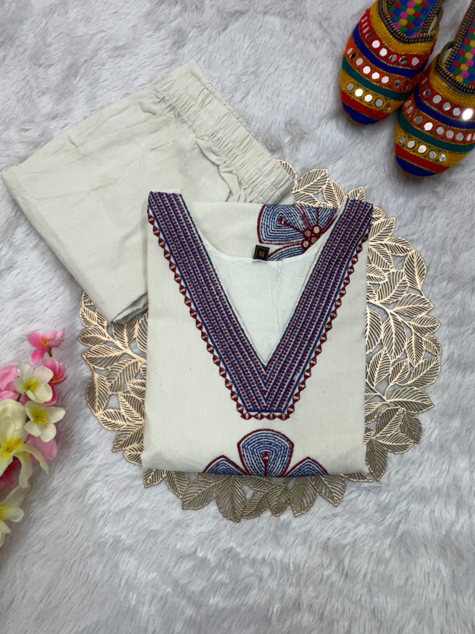 Charismatic Party Wear Cotton  Embroidery n Sequence Work Designer Straight Kurta With Trouser n Dupatta Set