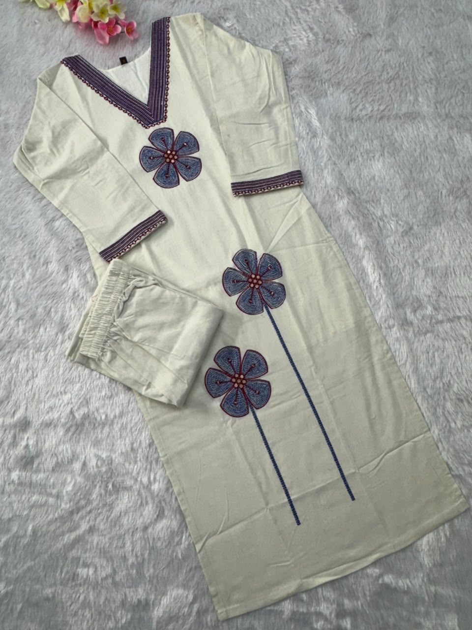 Charismatic Party Wear Cotton  Embroidery n Sequence Work Designer Straight Kurta With Trouser n Dupatta Set