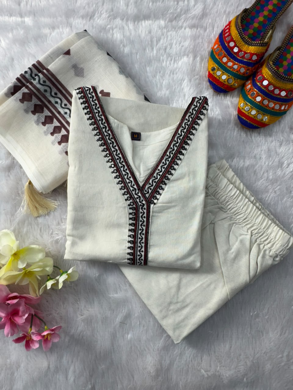 Ravishing Wedding Wear Cotton Embroidery n Sequence Work Designer Straight Kurta With Trouser n Dupatta Set