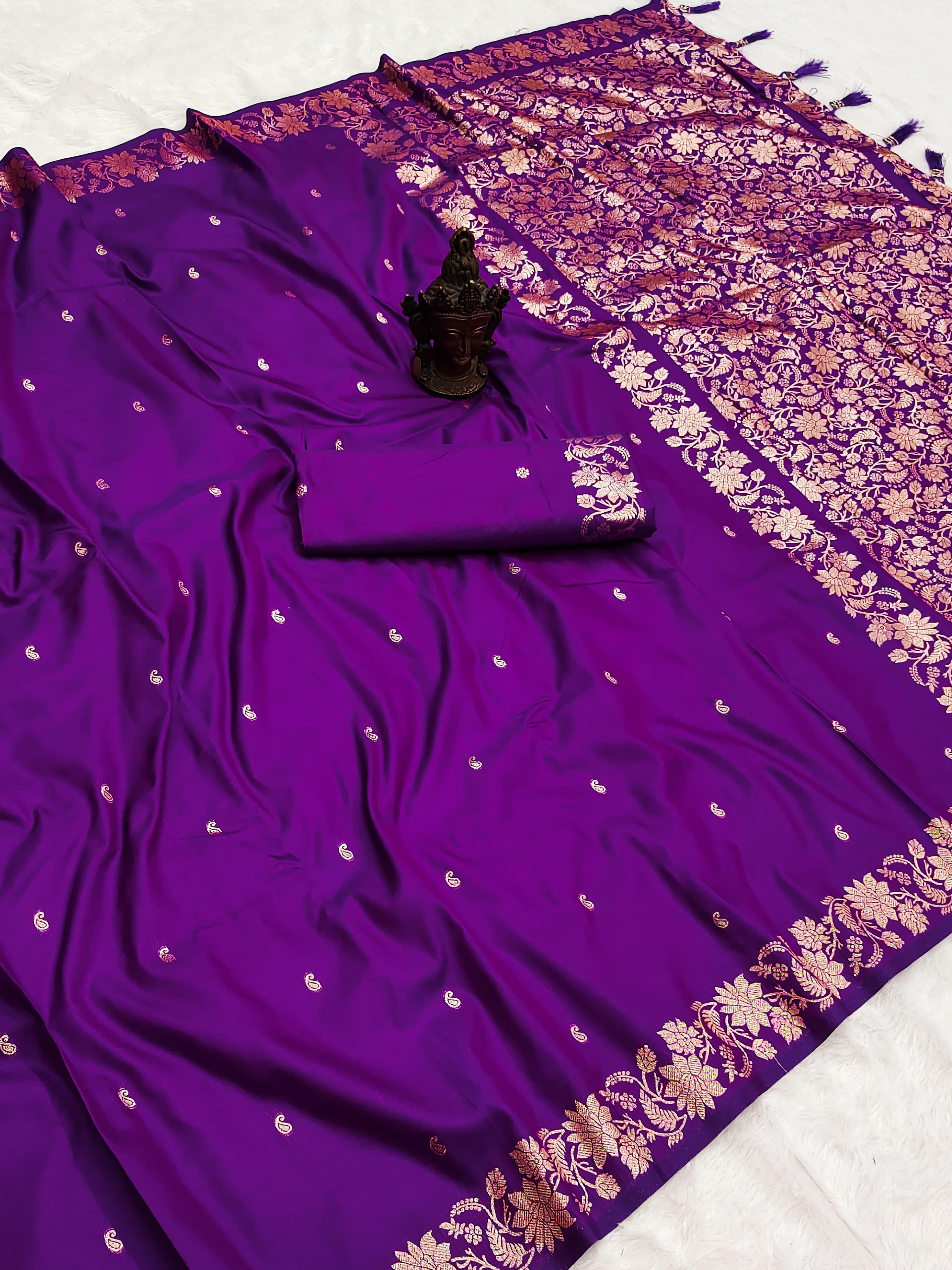 Incredible Wedding Wear Pure Banarasi Silk Zari Weaving Border n Rich Pallu Designer Saree With Blouse Piece