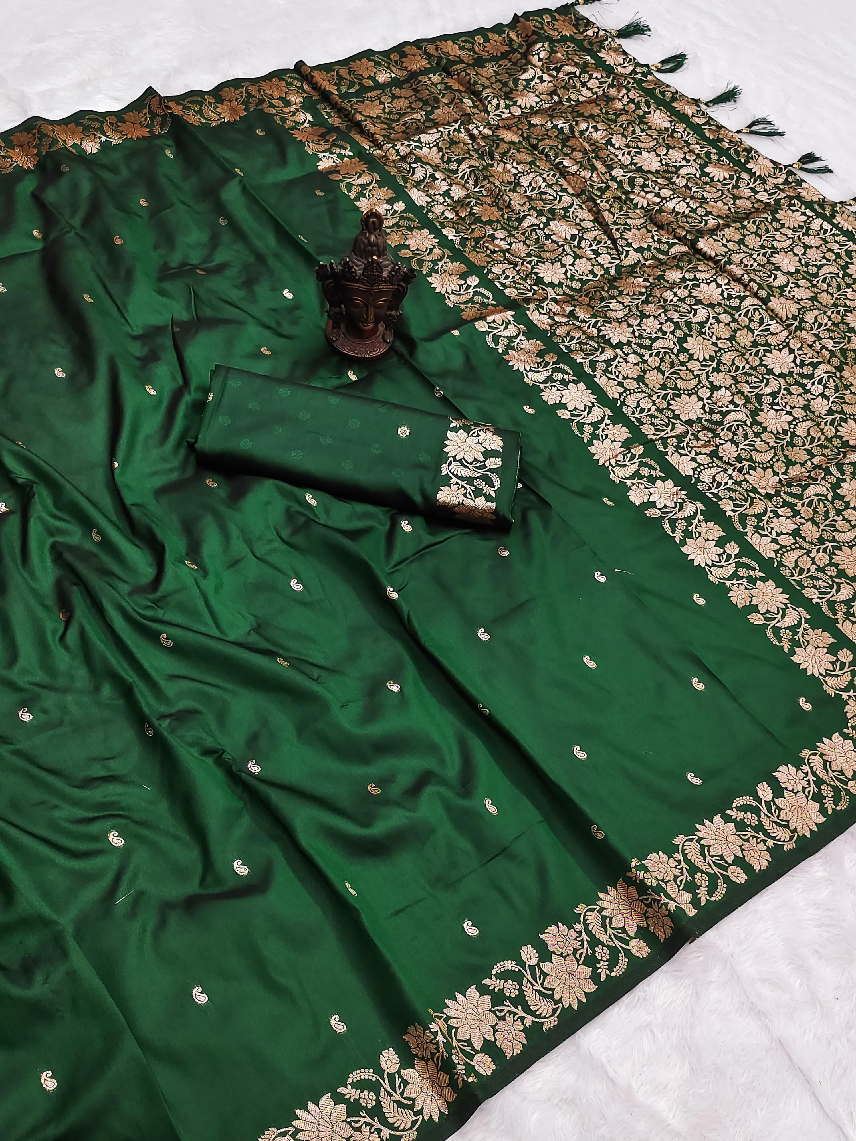 Incredible Wedding Wear Pure Banarasi Silk Zari Weaving Border n Rich Pallu Designer Saree With Blouse Piece