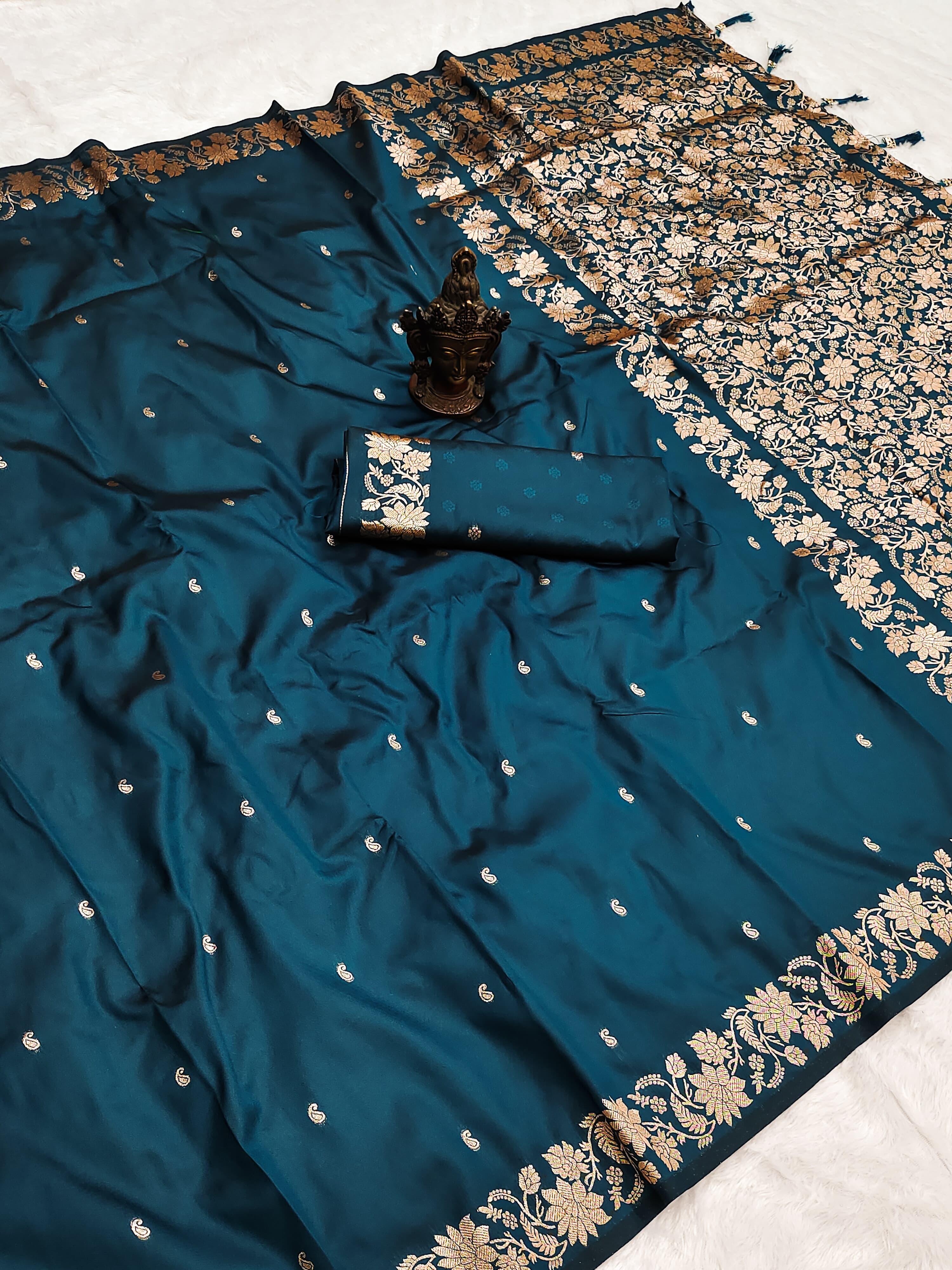 Incredible Wedding Wear Pure Banarasi Silk Zari Weaving Border n Rich Pallu Designer Saree With Blouse Piece