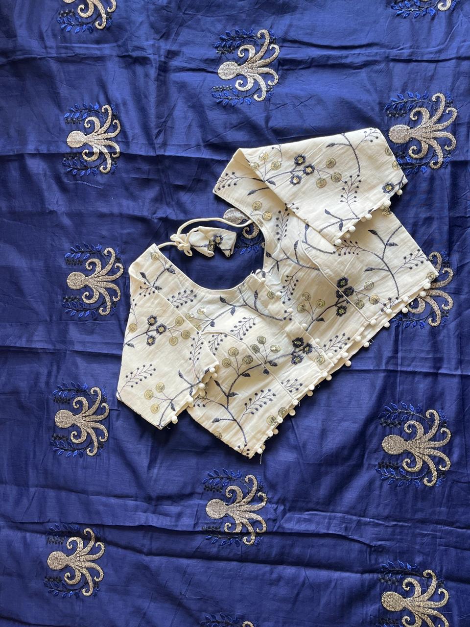 Desiring Function Wear Chanderi Cotton Embroidery n Tussels Work Fancy Saree With Stitched Blouse