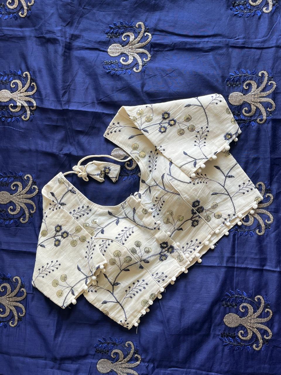 Desiring Function Wear Chanderi Cotton Embroidery n Tussels Work Fancy Saree With Stitched Blouse