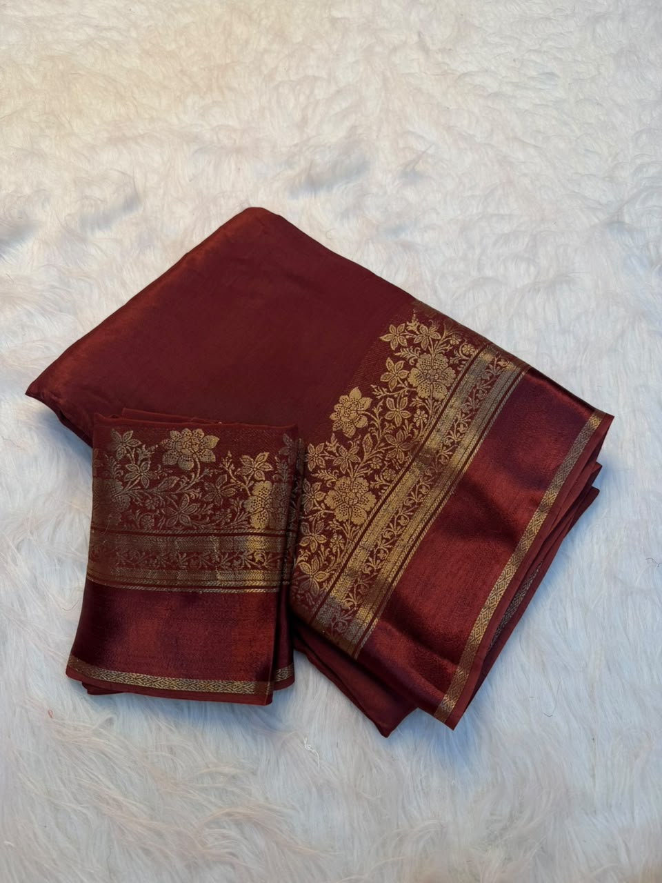 Fantabulous Party Wear Viscose Silk Satin Border Zari Design Fancy Saree With Blouse Piece