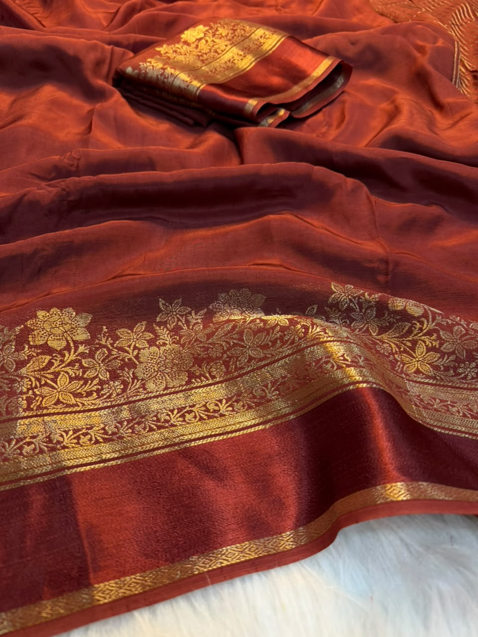 Fantabulous Party Wear Viscose Silk Satin Border Zari Design Fancy Saree With Blouse Piece