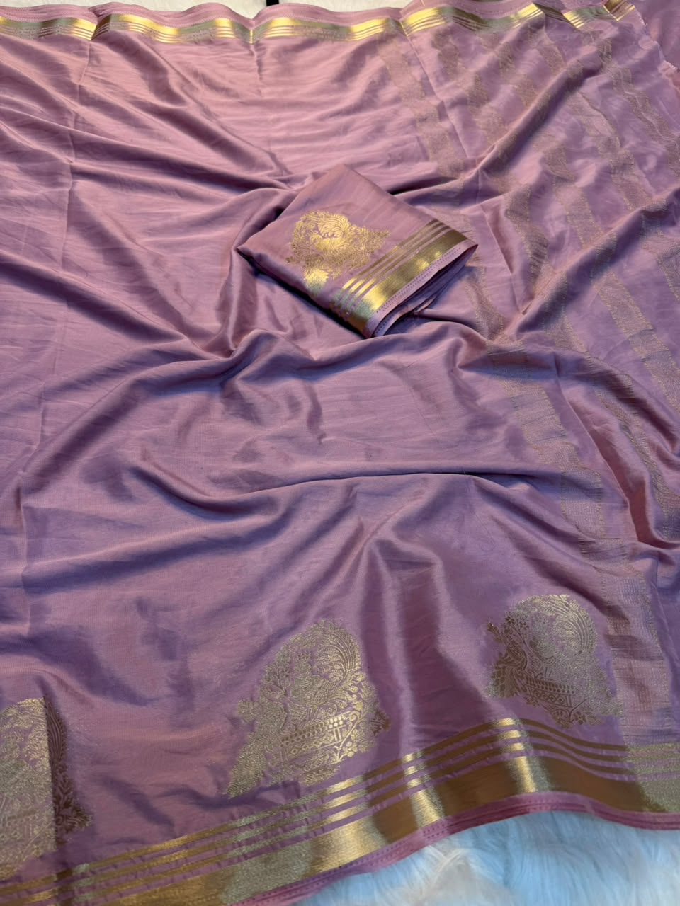 Contemporary Festive Wear Viscose Crape Georgette Zari Border Fancy Saree With Blouse Piece
