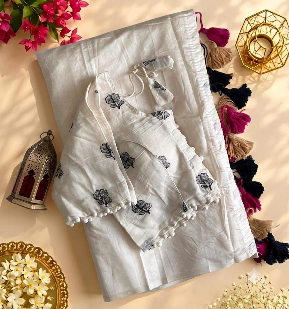 Scrupulous Festive Wear Chanderi Cotton Embroidery n Tussels Work Fancy Saree With Stitched Blouse
