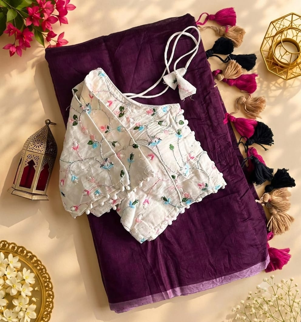 Scrupulous Festive Wear Chanderi Cotton Embroidery n Tussels Work Fancy Saree With Stitched Blouse