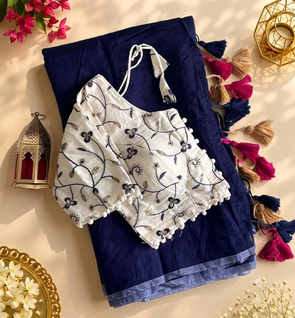 Scrupulous Festive Wear Chanderi Cotton Embroidery n Tussels Work Fancy Saree With Stitched Blouse