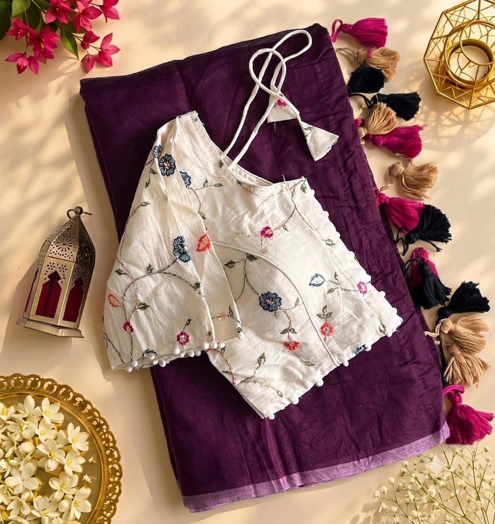 Scrupulous Festive Wear Chanderi Cotton Embroidery n Tussels Work Fancy Saree With Stitched Blouse