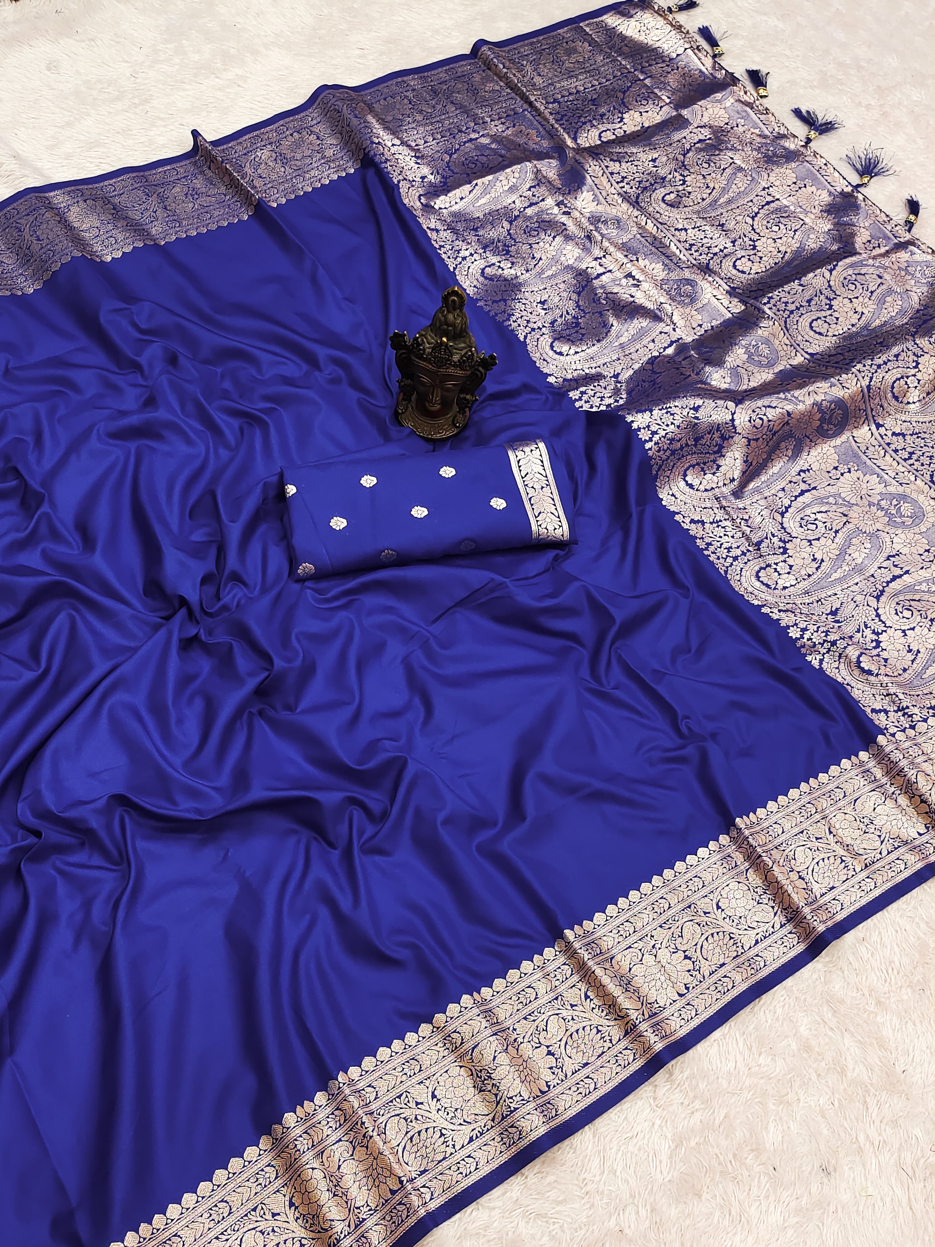Excellent Wedding Wear Pure Banarasi Silk Zari Weaving Border n Rich Pallu Designer Saree With Blouse Piece