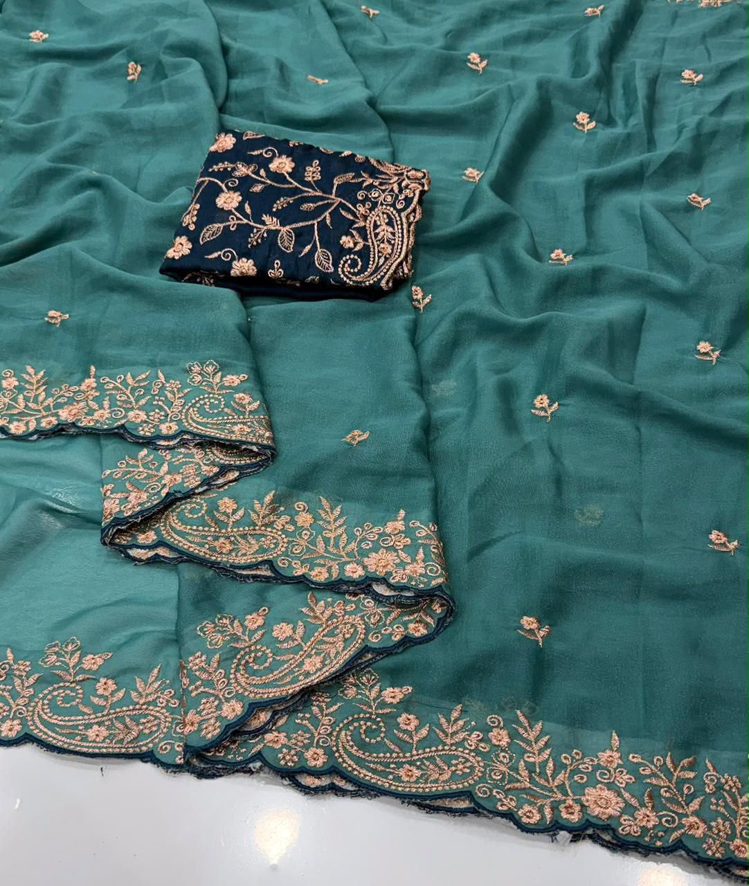 Incredible Festive Wear Georgette Embroidery Work Fancy Saree With Blissful Blouse Piece