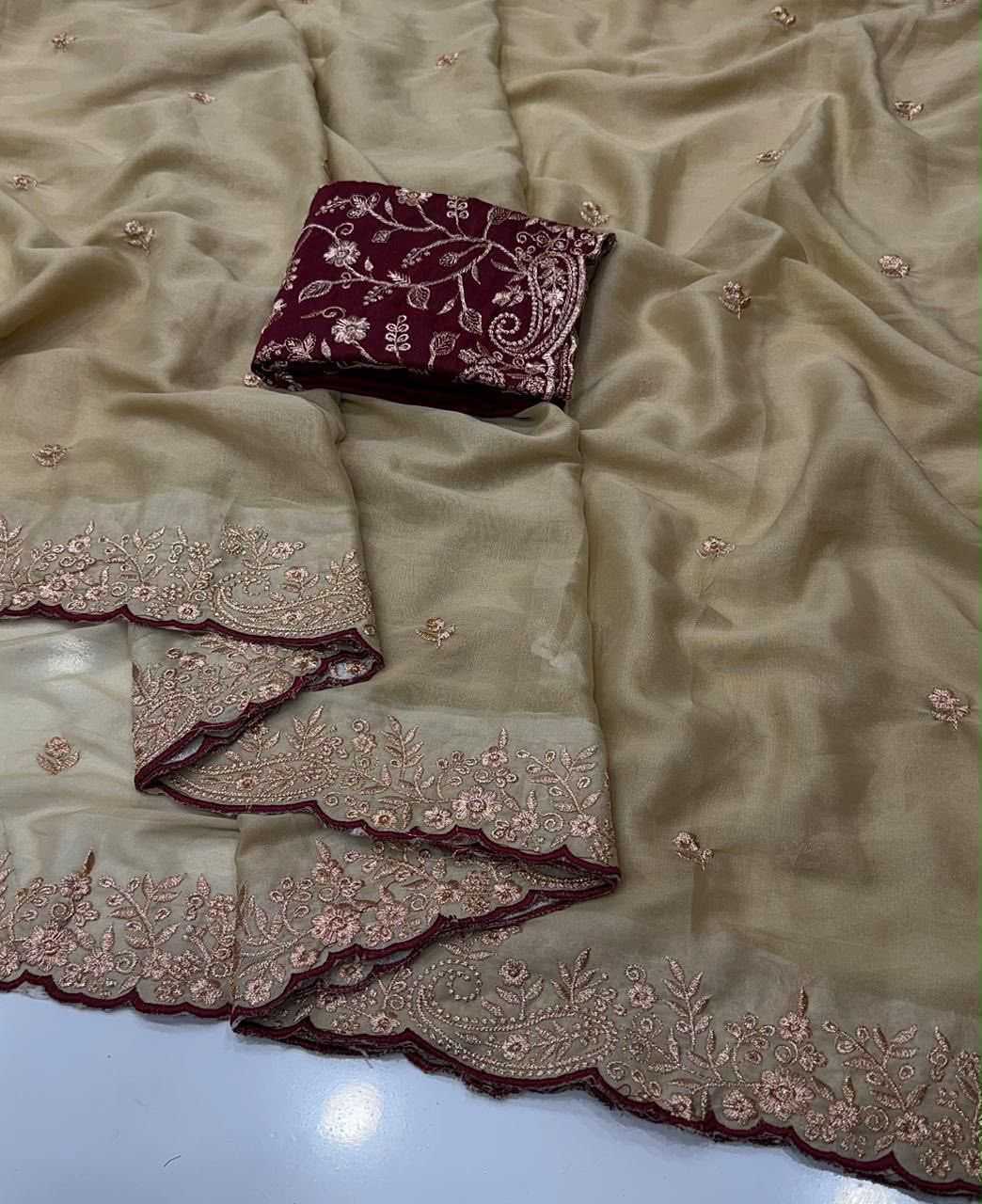Incredible Festive Wear Georgette Embroidery Work Fancy Saree With Blissful Blouse Piece