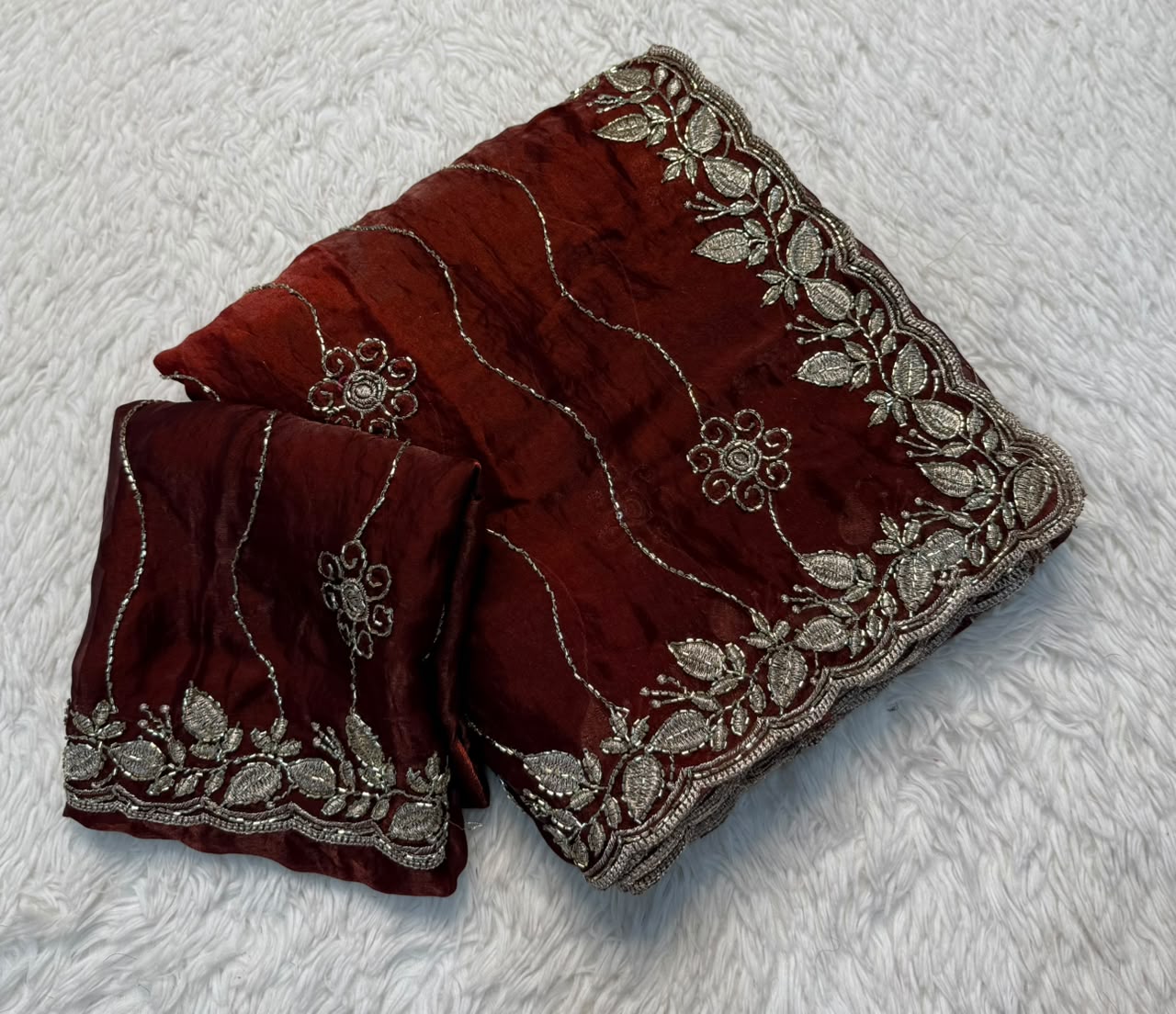 Alverina Wedding Wear Silk Embroidery Sequence n Beads Work Designer Saree With Blouse Piece