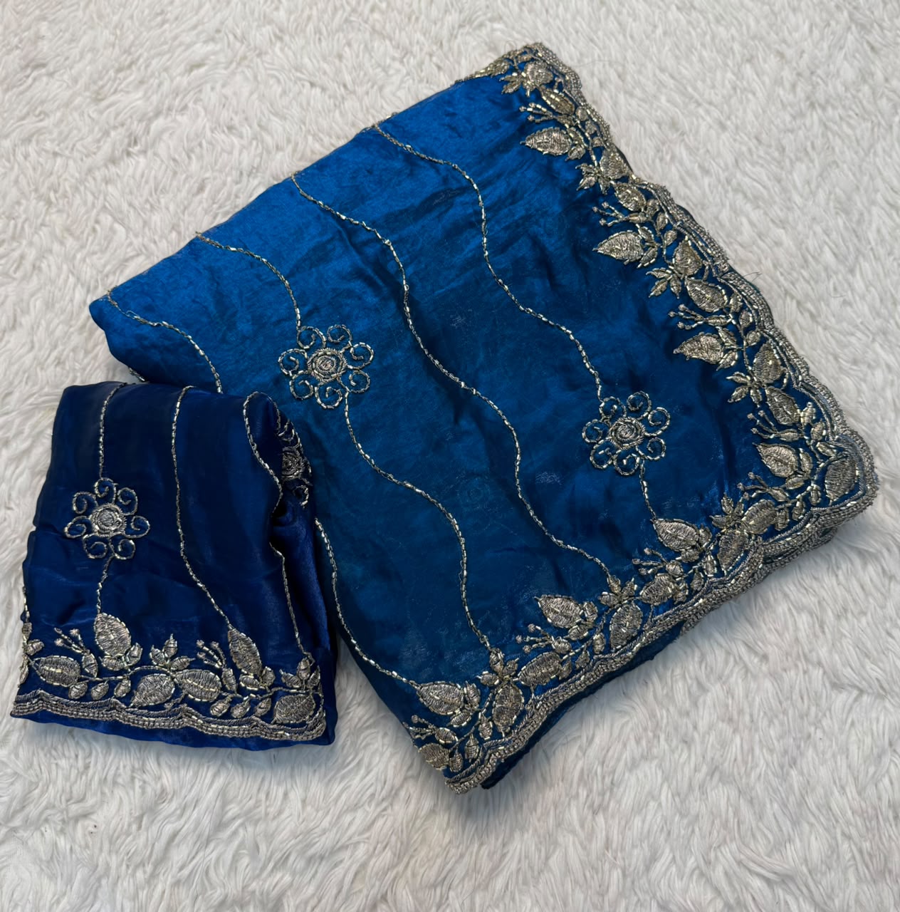 Alverina Wedding Wear Silk Embroidery Sequence n Beads Work Designer Saree With Blouse Piece