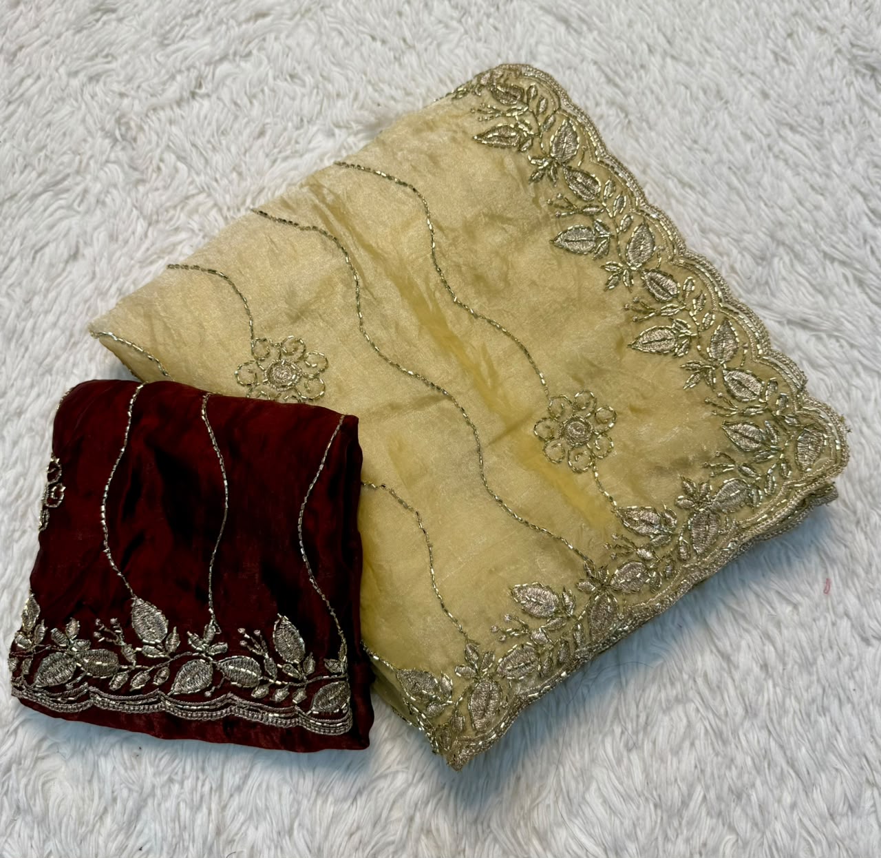 Alverina Wedding Wear Silk Embroidery Sequence n Beads Work Designer Saree With Blouse Piece