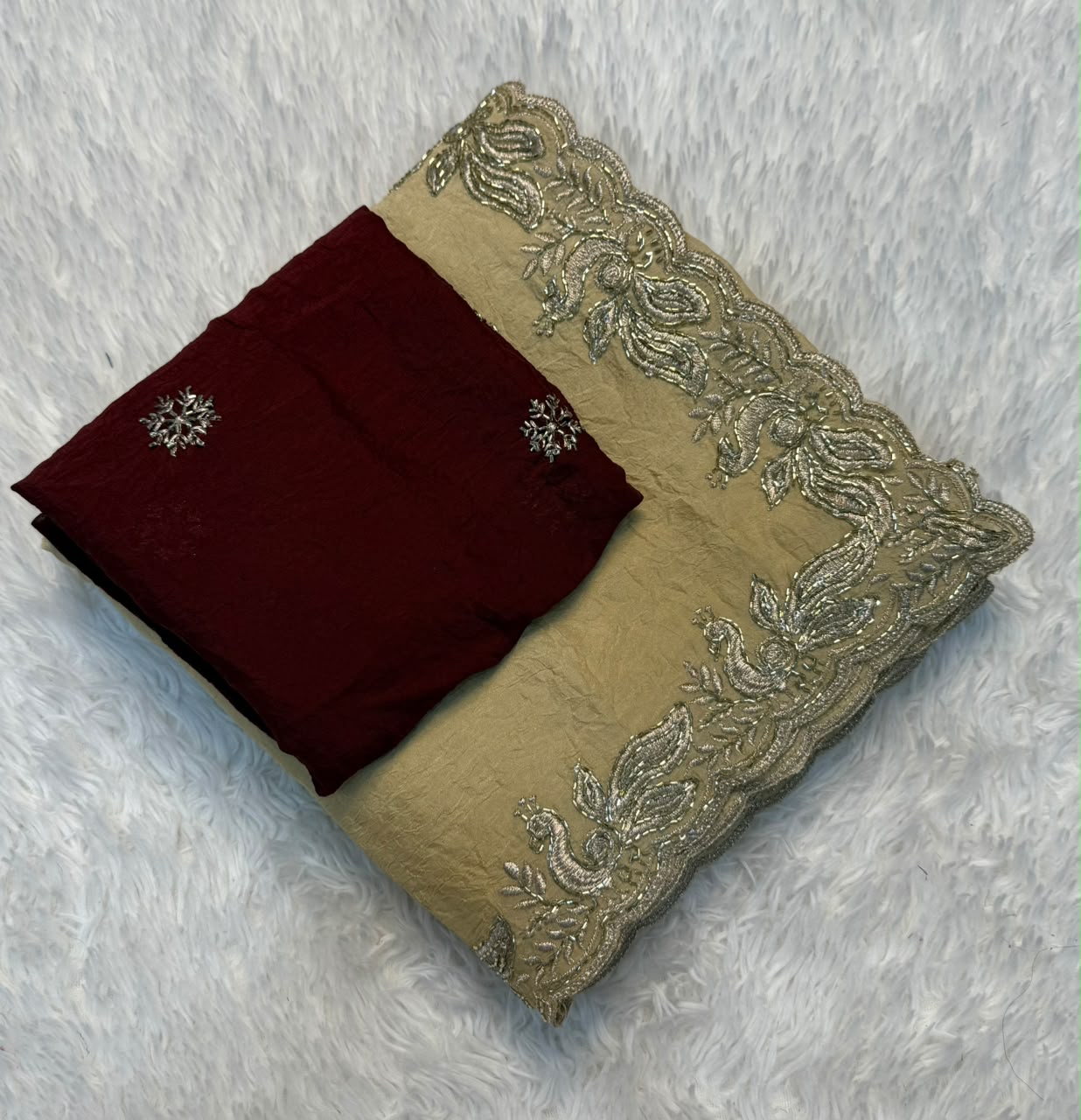 Desiring Party Wear Silk Embroidery Sequence n Beads Work Fancy Saree With Blouse Piece