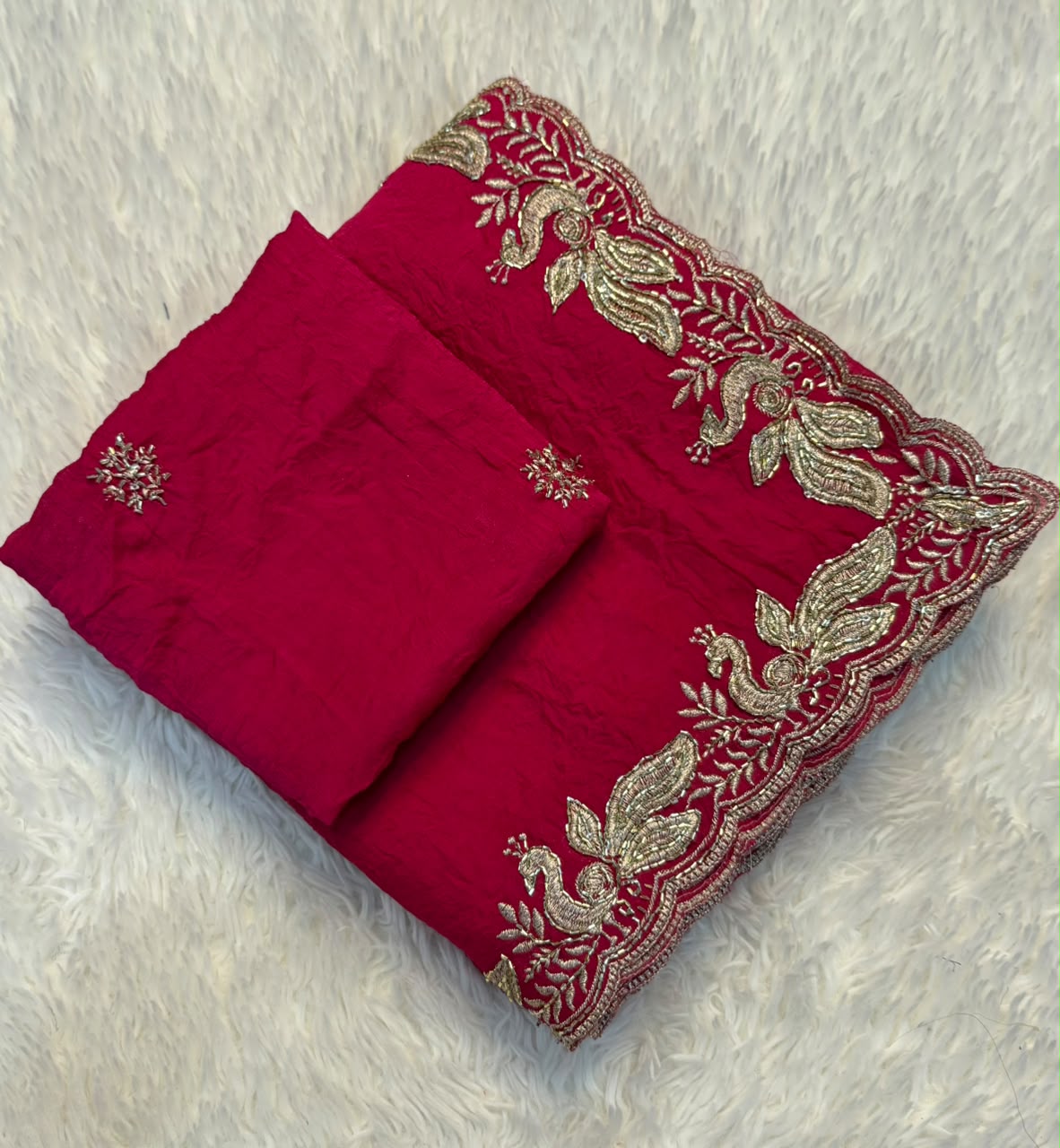 Desiring Party Wear Silk Embroidery Sequence n Beads Work Fancy Saree With Blouse Piece