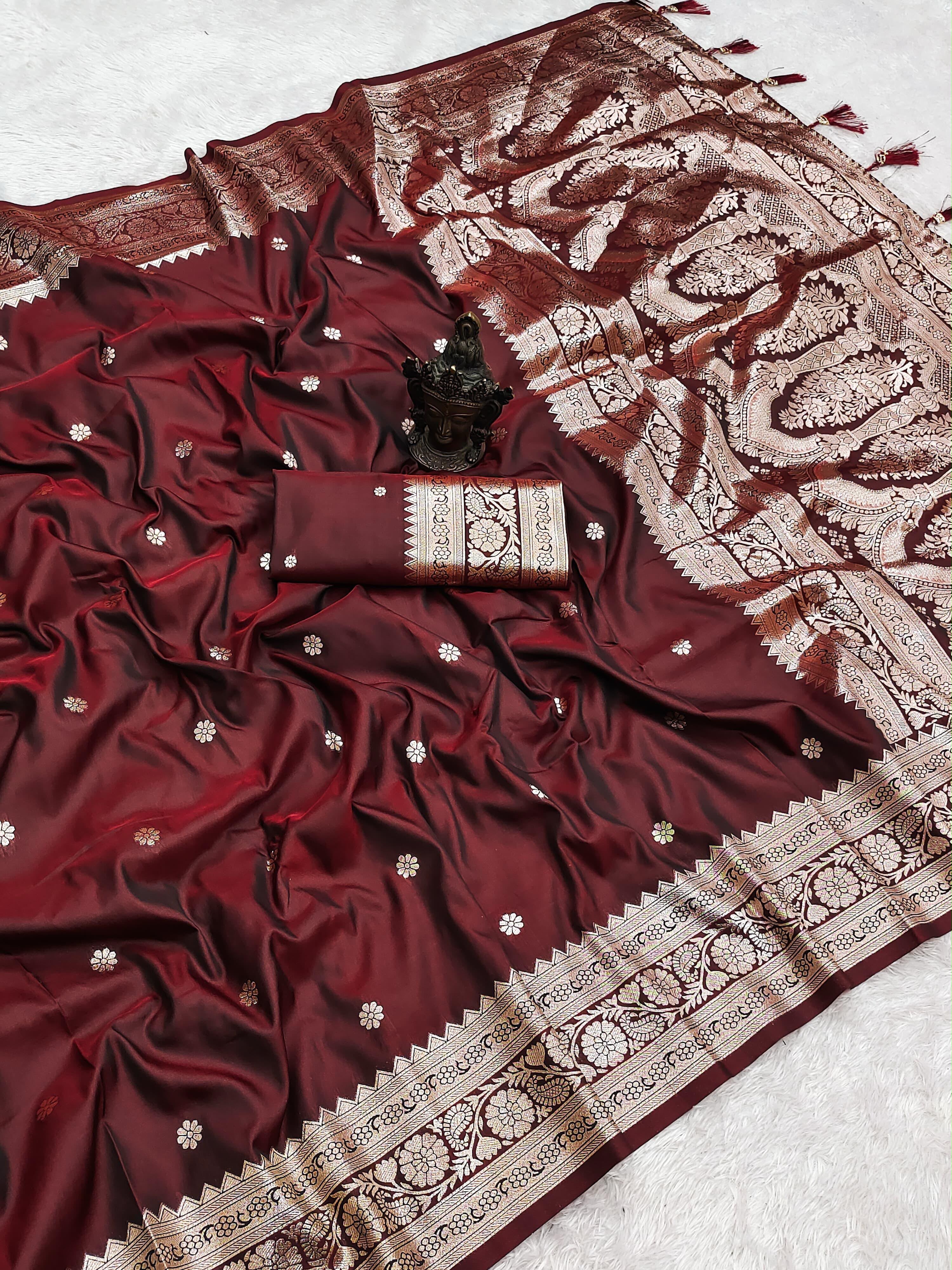 Effervescent Party Wear Pure Banarasi Silk Zari Weaving Border n Rich Pallu Fancy Saree With Blouse Piece