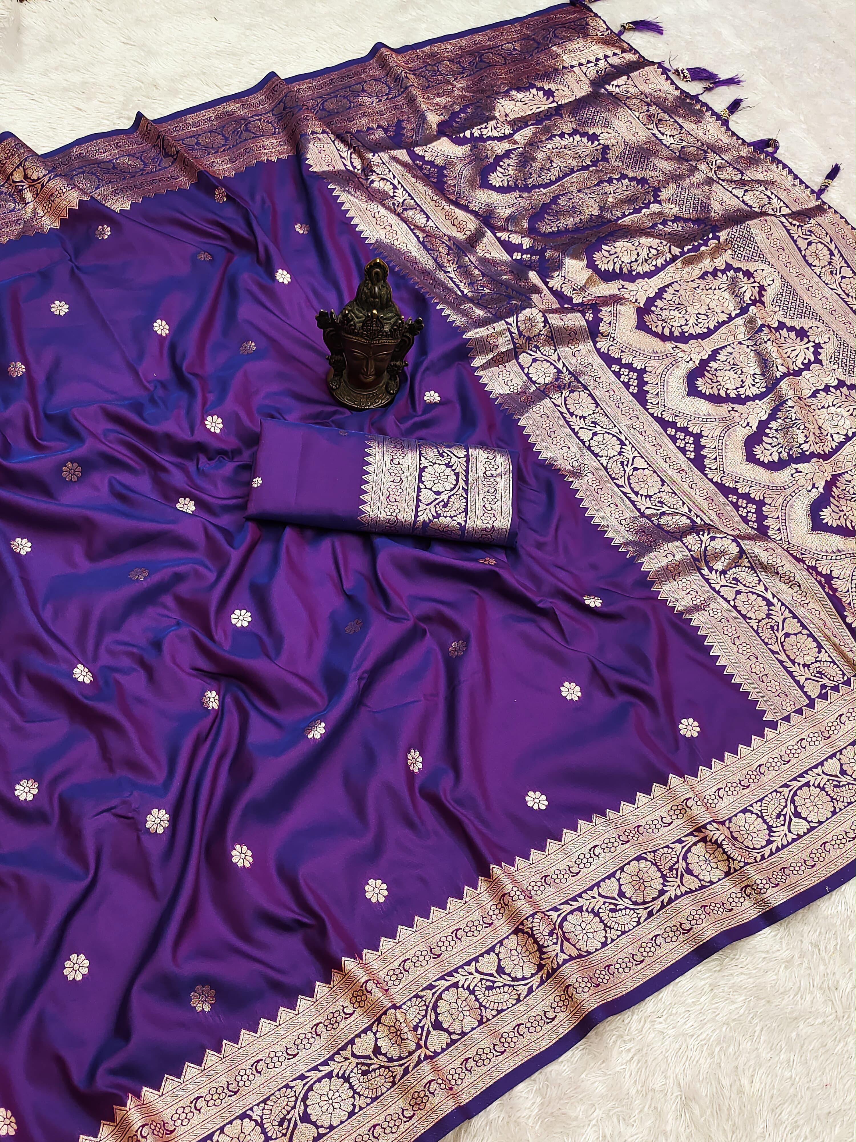Effervescent Party Wear Pure Banarasi Silk Zari Weaving Border n Rich Pallu Fancy Saree With Blouse Piece