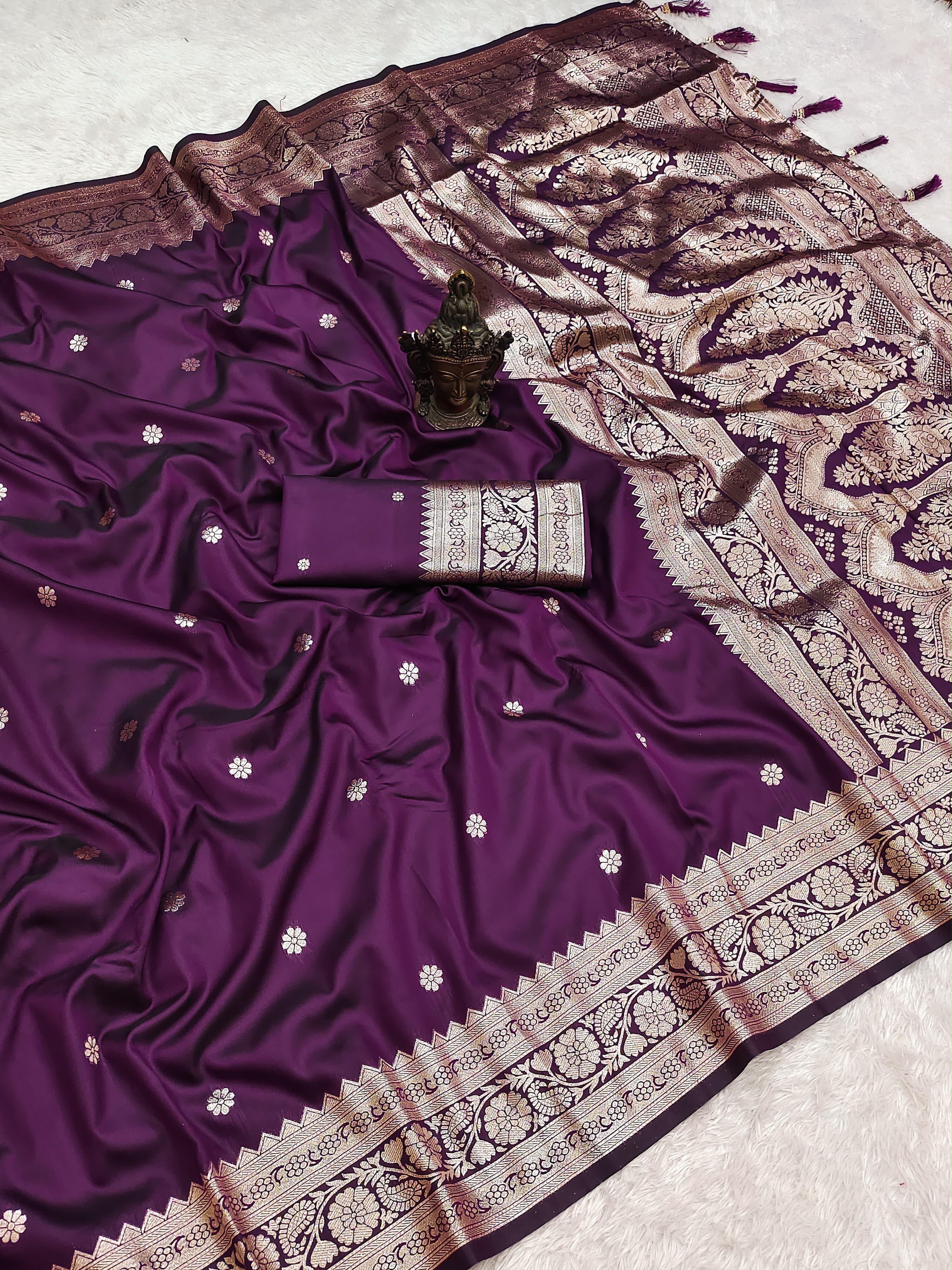 Effervescent Party Wear Pure Banarasi Silk Zari Weaving Border n Rich Pallu Fancy Saree With Blouse Piece