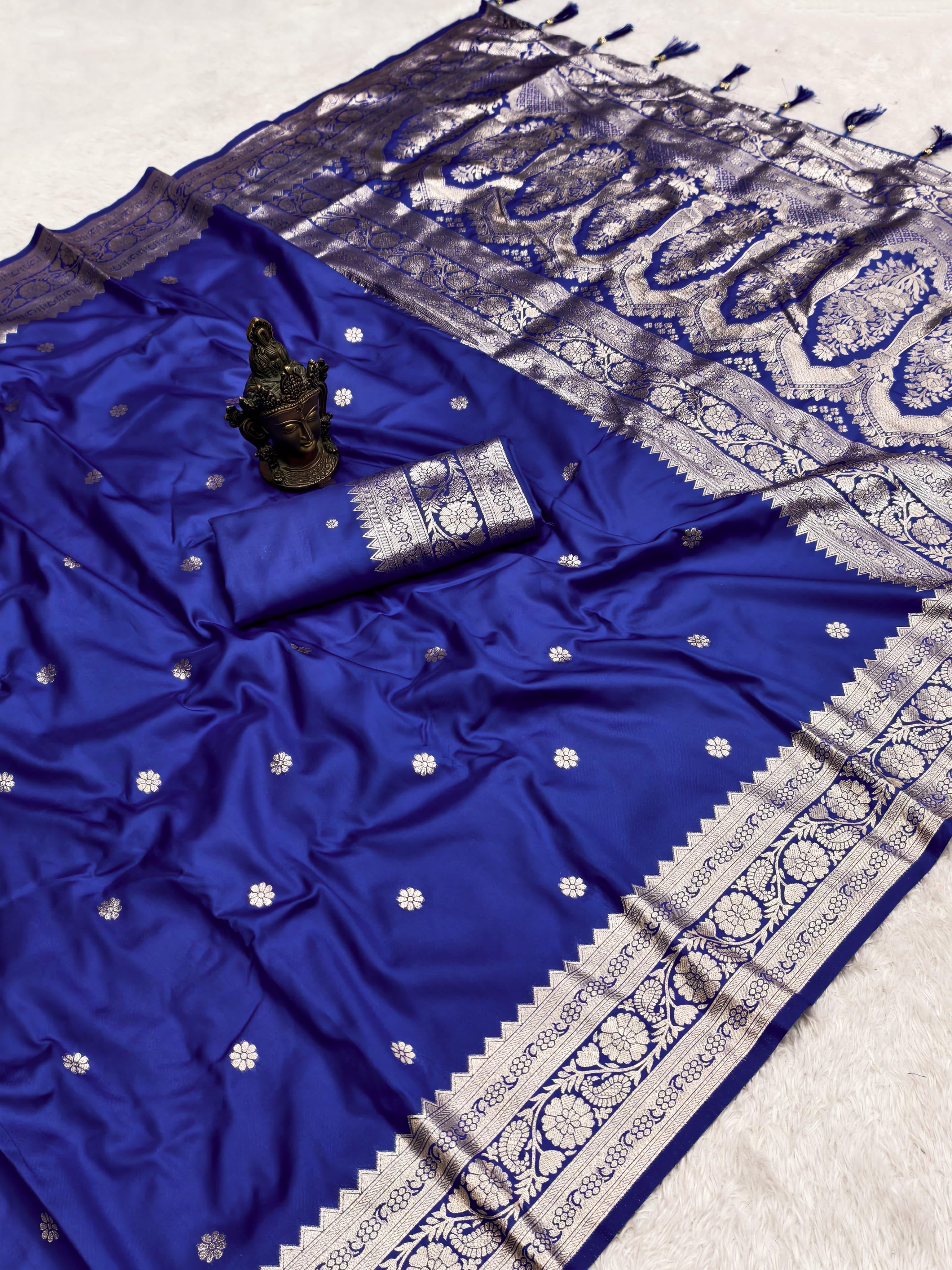 Effervescent Party Wear Pure Banarasi Silk Zari Weaving Border n Rich Pallu Fancy Saree With Blouse Piece