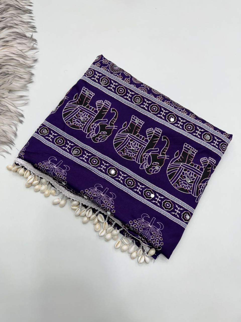 Gratifying Festive Wear Pure Satin Silk Ajrak Printed Heavy Border Rich Pallu n Mirror Work Designer Saree