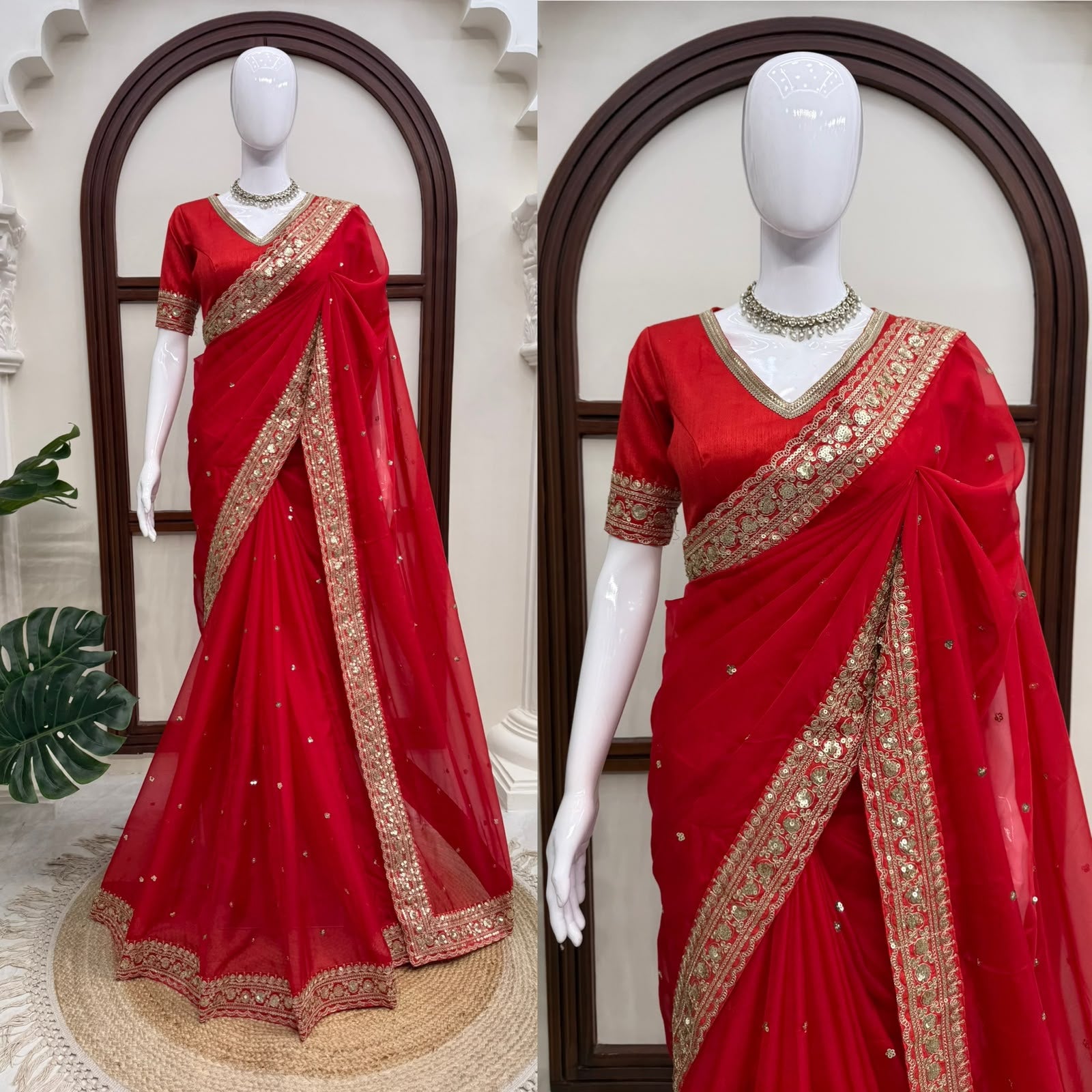 Dazzling Wedding Wear Silk Sequence n Thread Work Designer Saree With Unstitched Blouse Piece