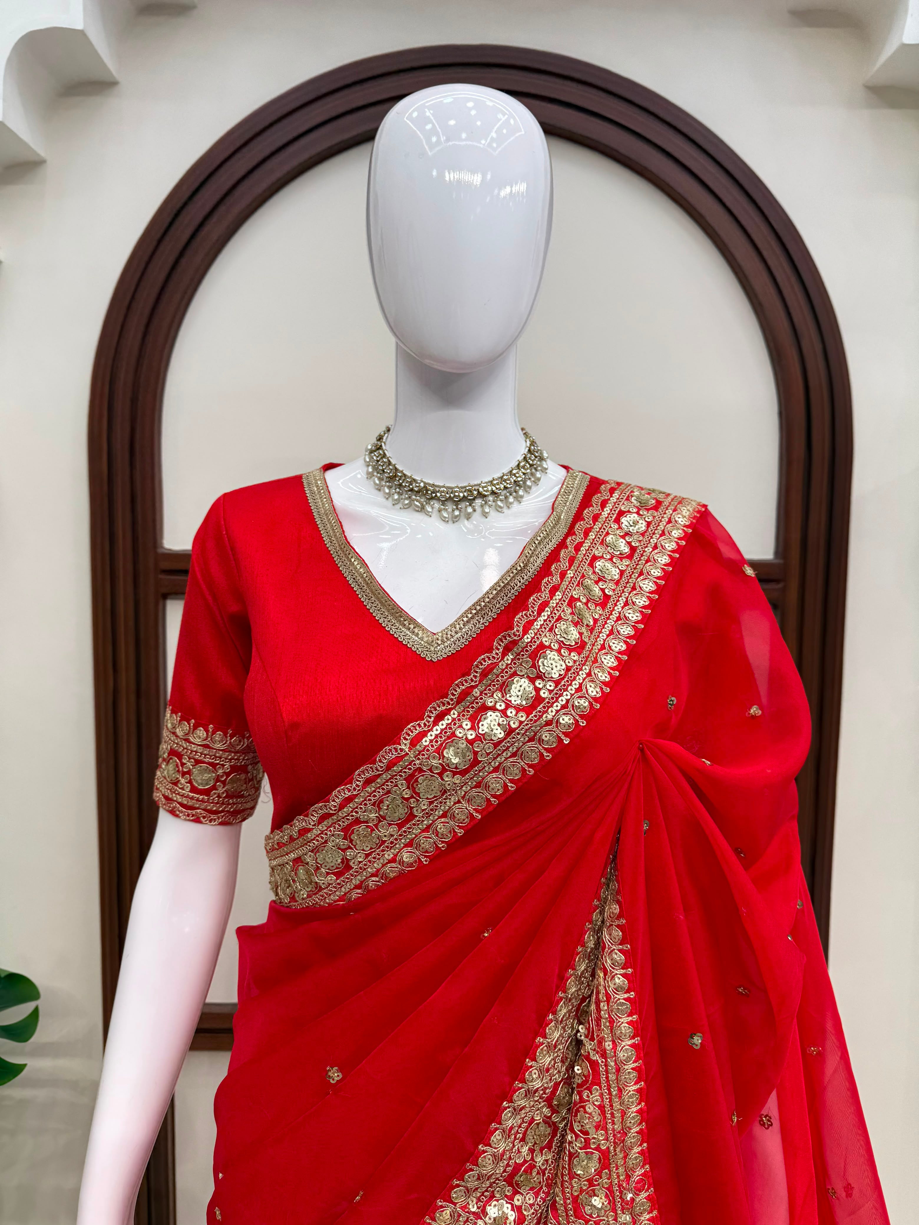 Dazzling Wedding Wear Silk Sequence n Thread Work Designer Saree With Unstitched Blouse Piece