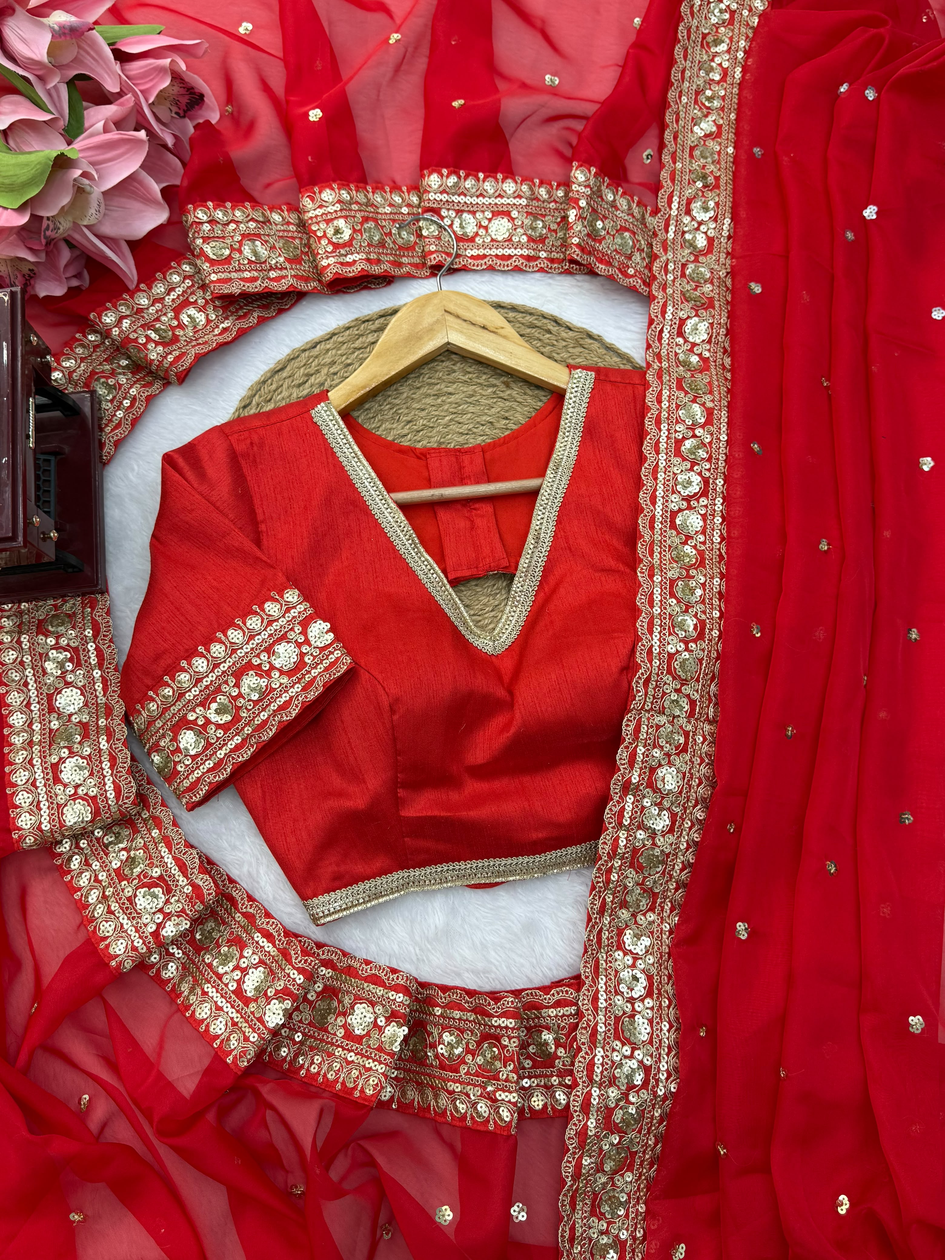 Dazzling Wedding Wear Silk Sequence n Thread Work Designer Saree With Unstitched Blouse Piece