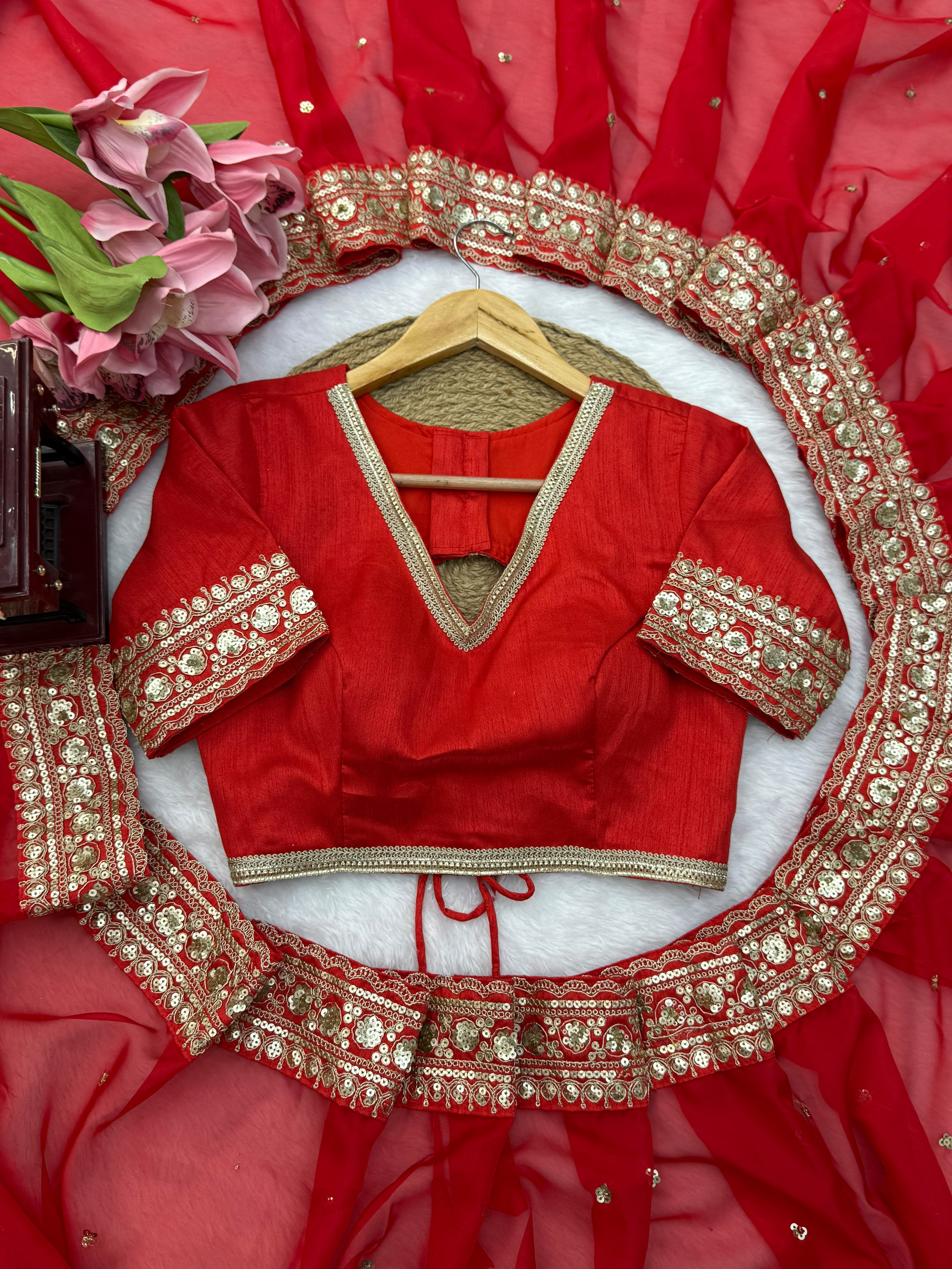 Dazzling Wedding Wear Silk Sequence n Thread Work Designer Saree With Unstitched Blouse Piece